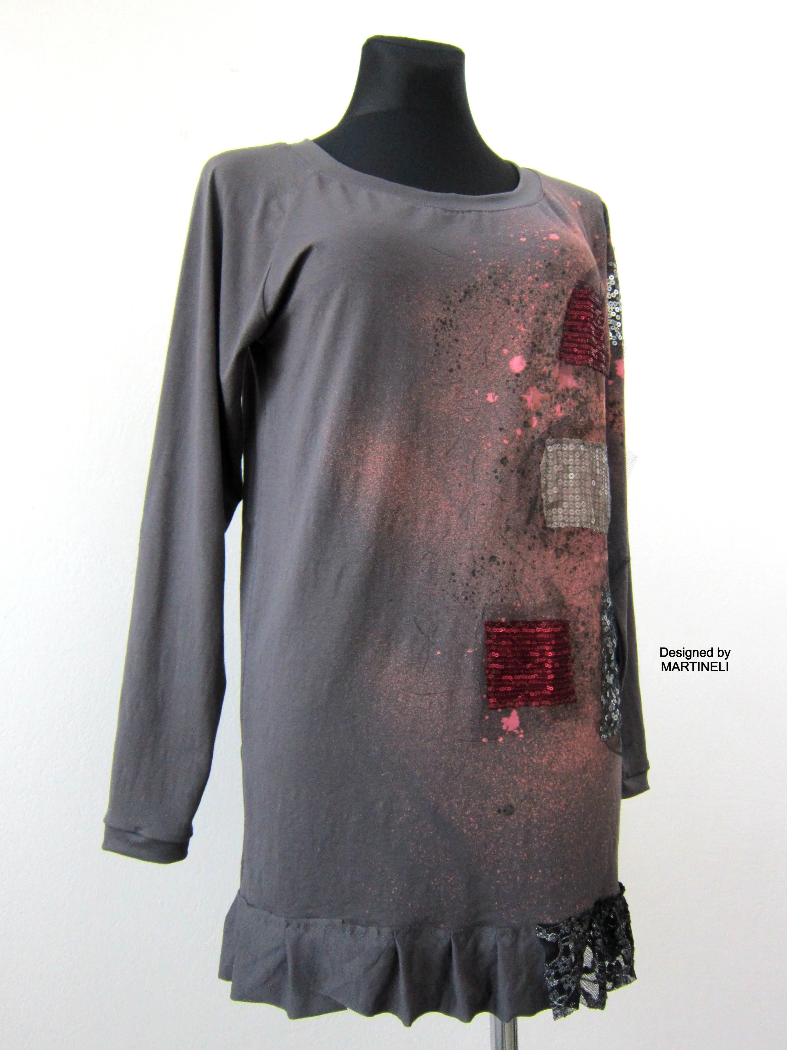 Gray Short Cotton Dress M/L Casual Prom Sequins Dress