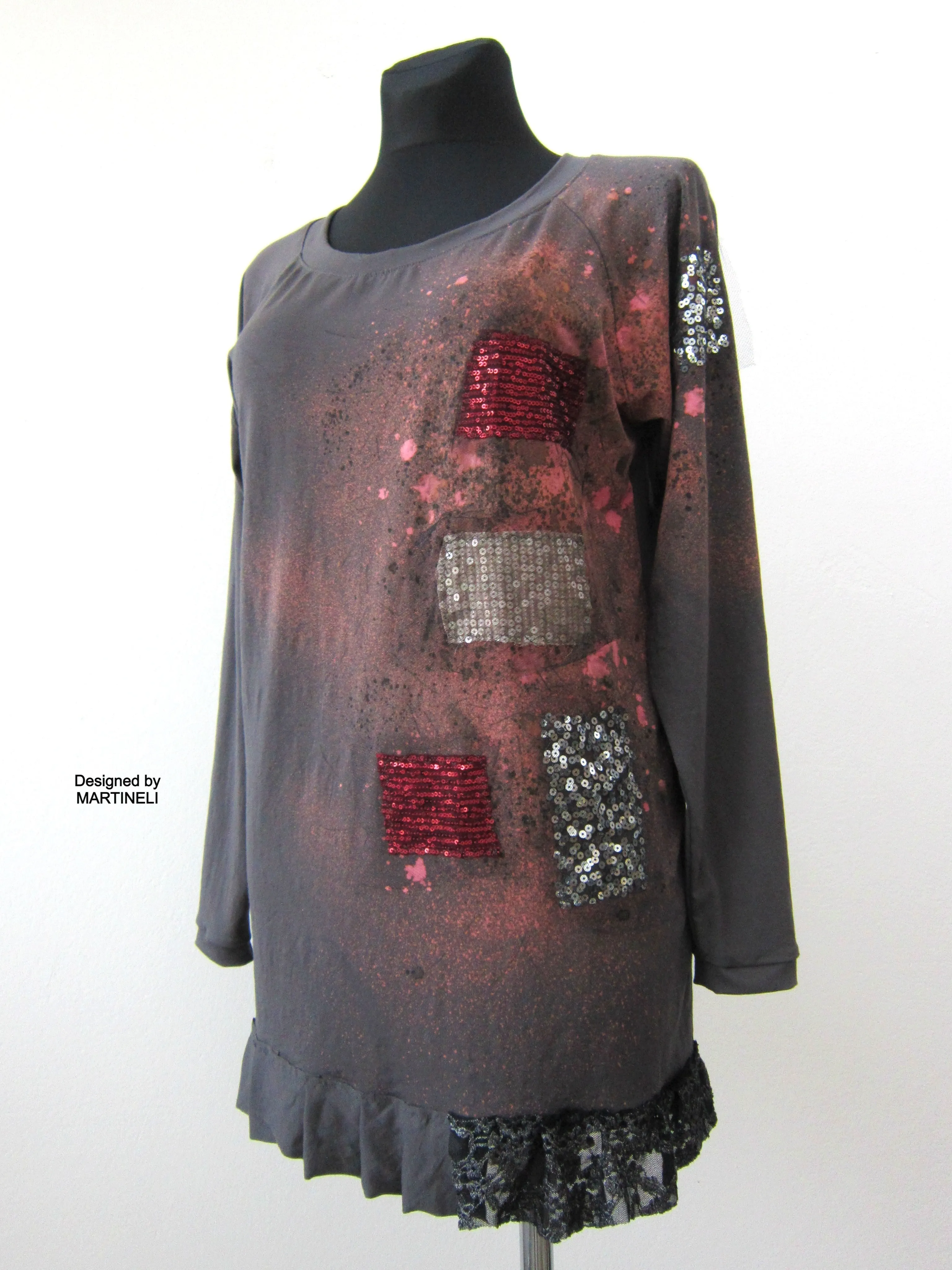 Gray Short Cotton Dress M/L Casual Prom Sequins Dress
