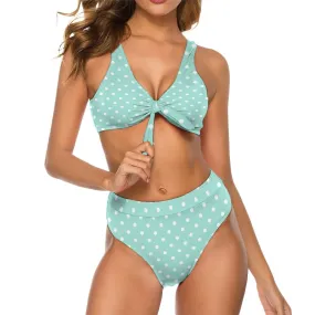 Green Polka Dot Swimsuit, Polka Dot bikini, High waist bikini, Two piece bikini set, Pin up swimwear, Polka Dot print swimsuit