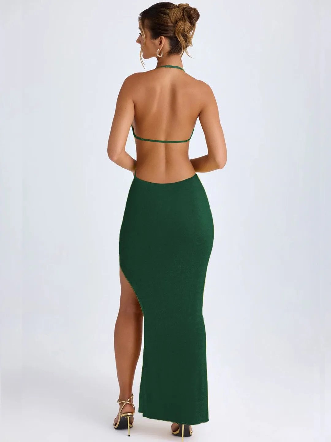 Green Solid Bodycon Maxi Dress
