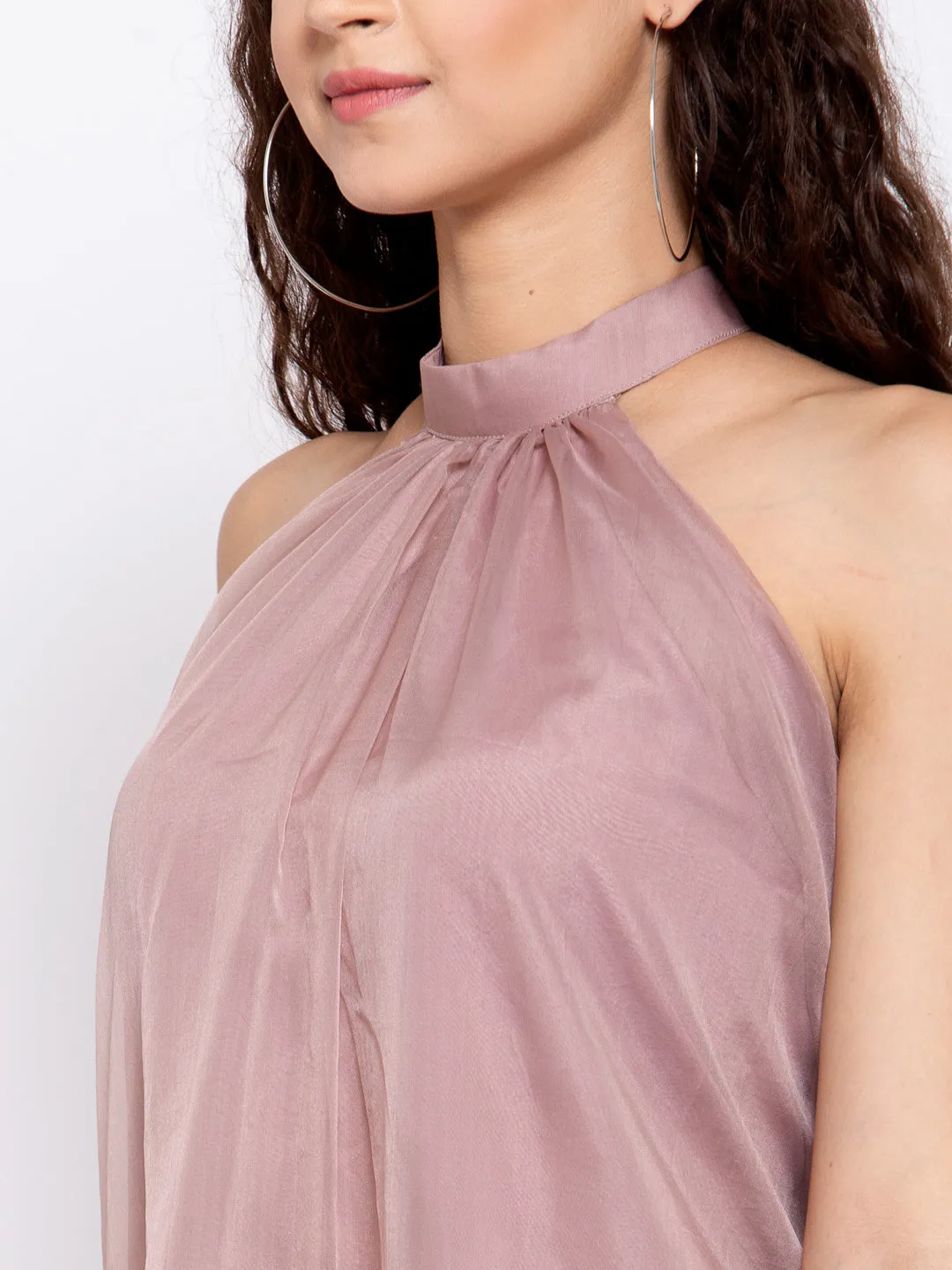 Halter Neck Flared Mauve Color Dress