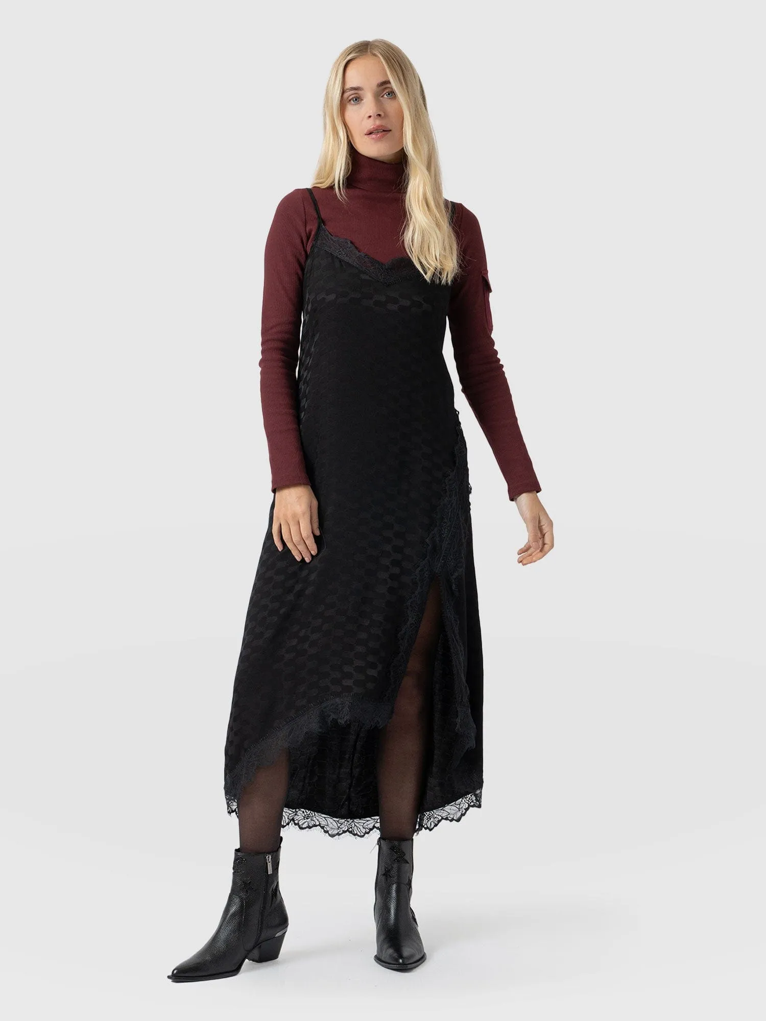 Harper Lace Cami Dress - Black Jacquard