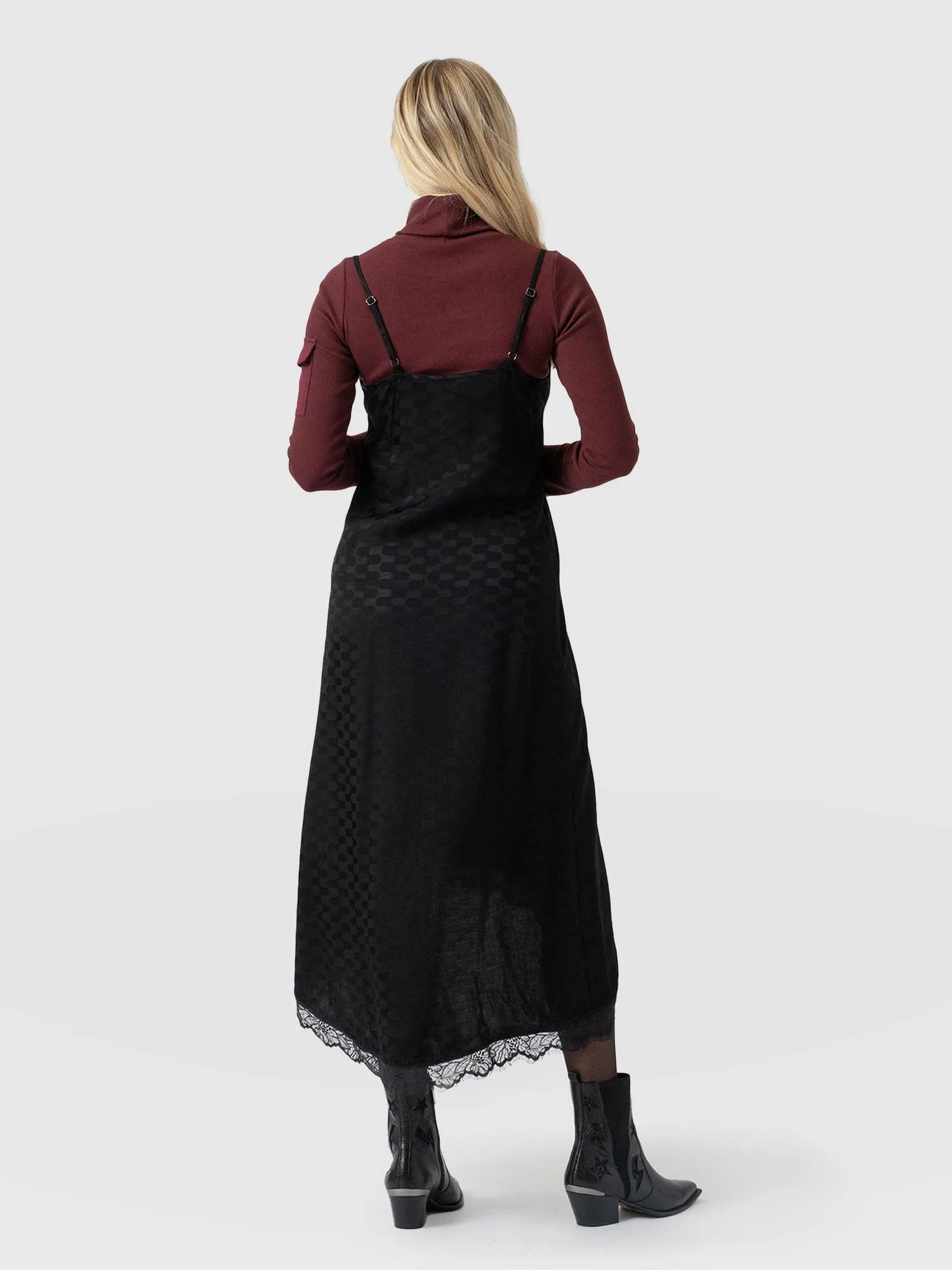 Harper Lace Cami Dress - Black Jacquard