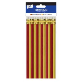 HB Pencils & Erasers - 12 Pack School Stationery Writing Drawing