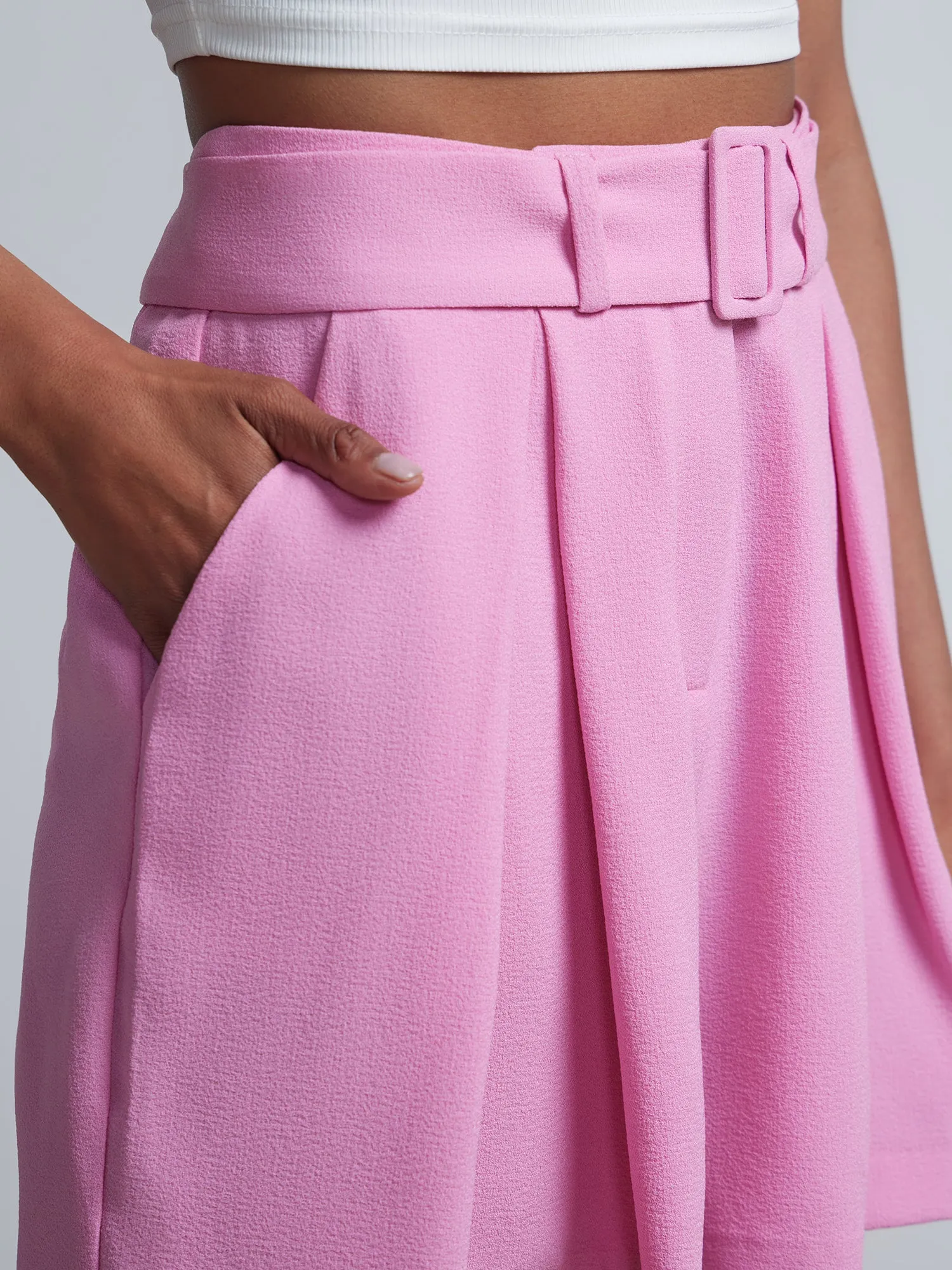 High-Waisted Belted Crepe Short