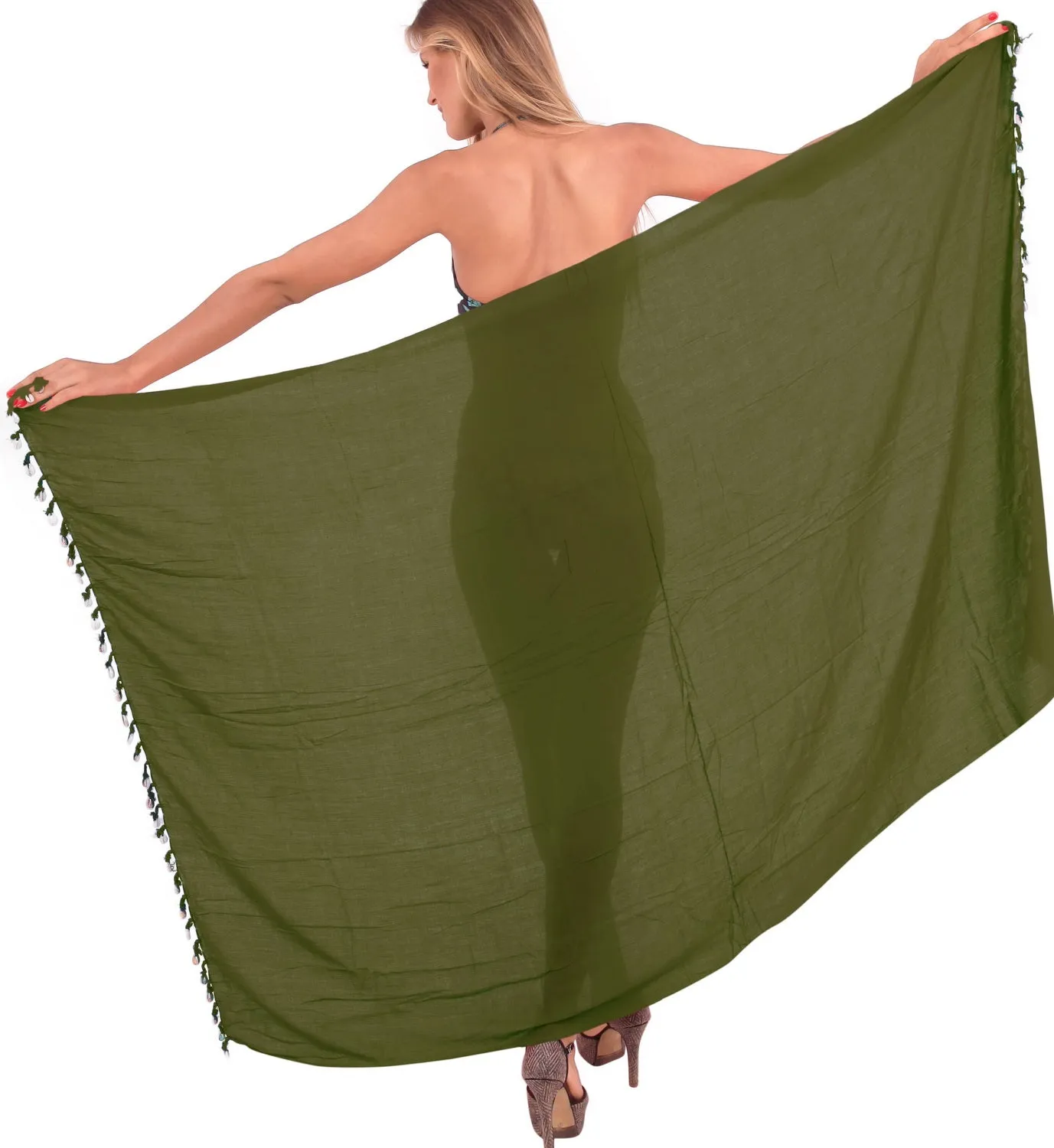La Leela Swimwear Rayon Sarong Women'S Swimsuit Wrap Beach Pareo Olive Green_C808 70"X43"