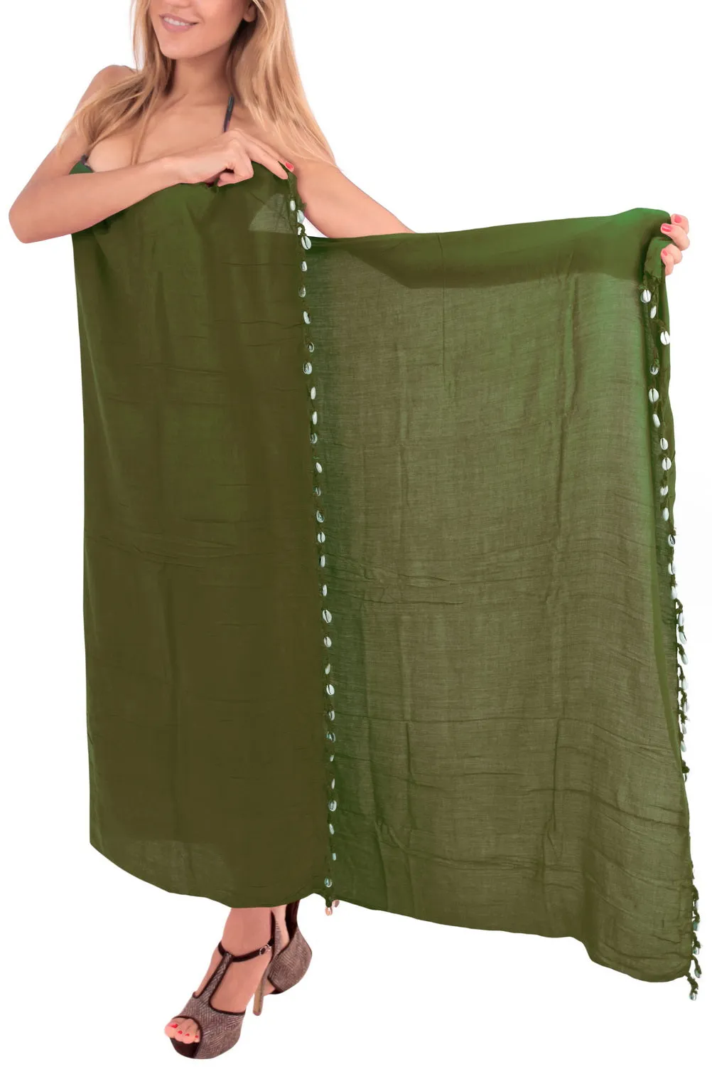 La Leela Swimwear Rayon Sarong Women'S Swimsuit Wrap Beach Pareo Olive Green_C808 70"X43"