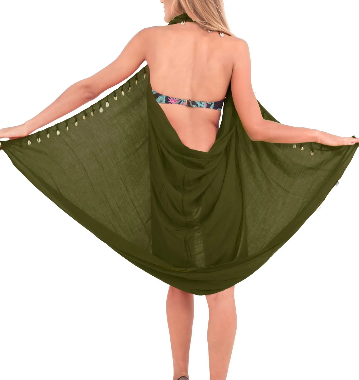 La Leela Swimwear Rayon Sarong Women'S Swimsuit Wrap Beach Pareo Olive Green_C808 70"X43"