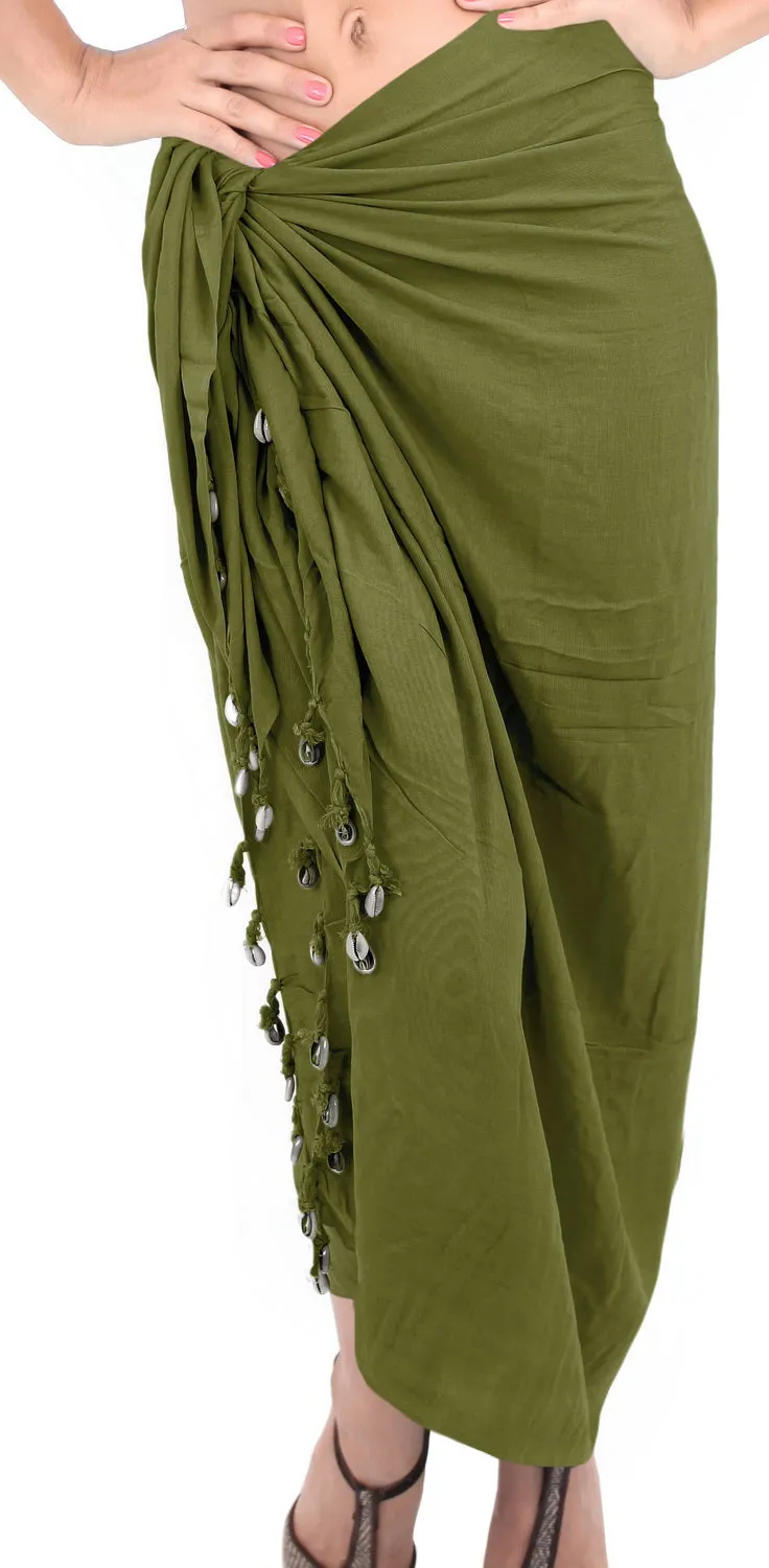 La Leela Swimwear Rayon Sarong Women'S Swimsuit Wrap Beach Pareo Olive Green_C808 70"X43"