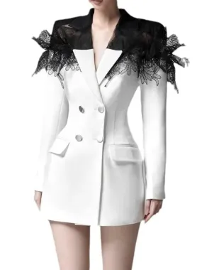 Lace Patchwork Notched Collar Blazer Dress