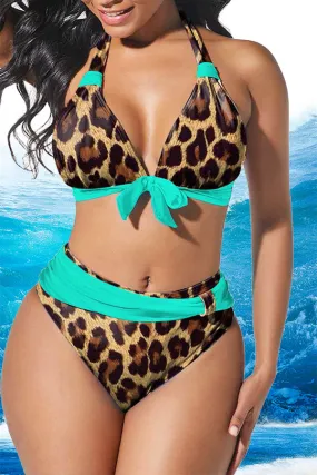 Leopard Print Patchwork Unique Bow Bikini