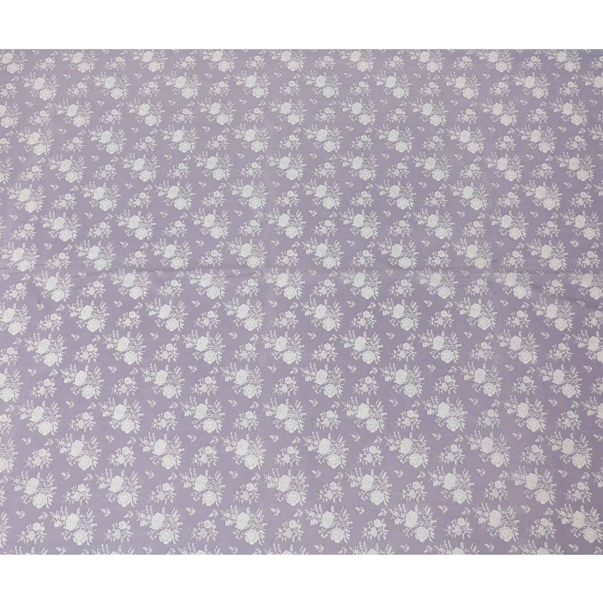 Light lilac cotton voile fabric with beige print in floral design-D15158