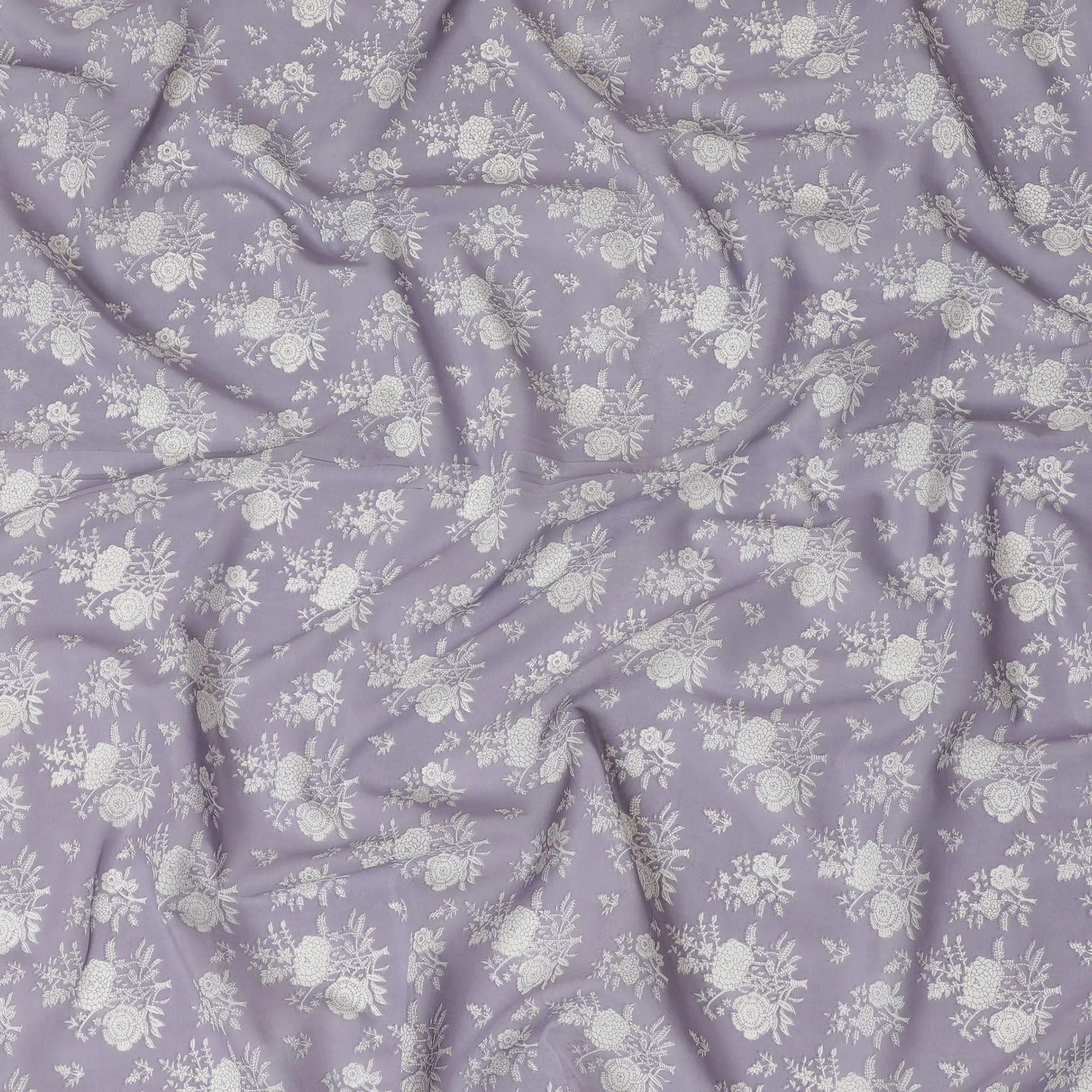 Light lilac cotton voile fabric with beige print in floral design-D15158