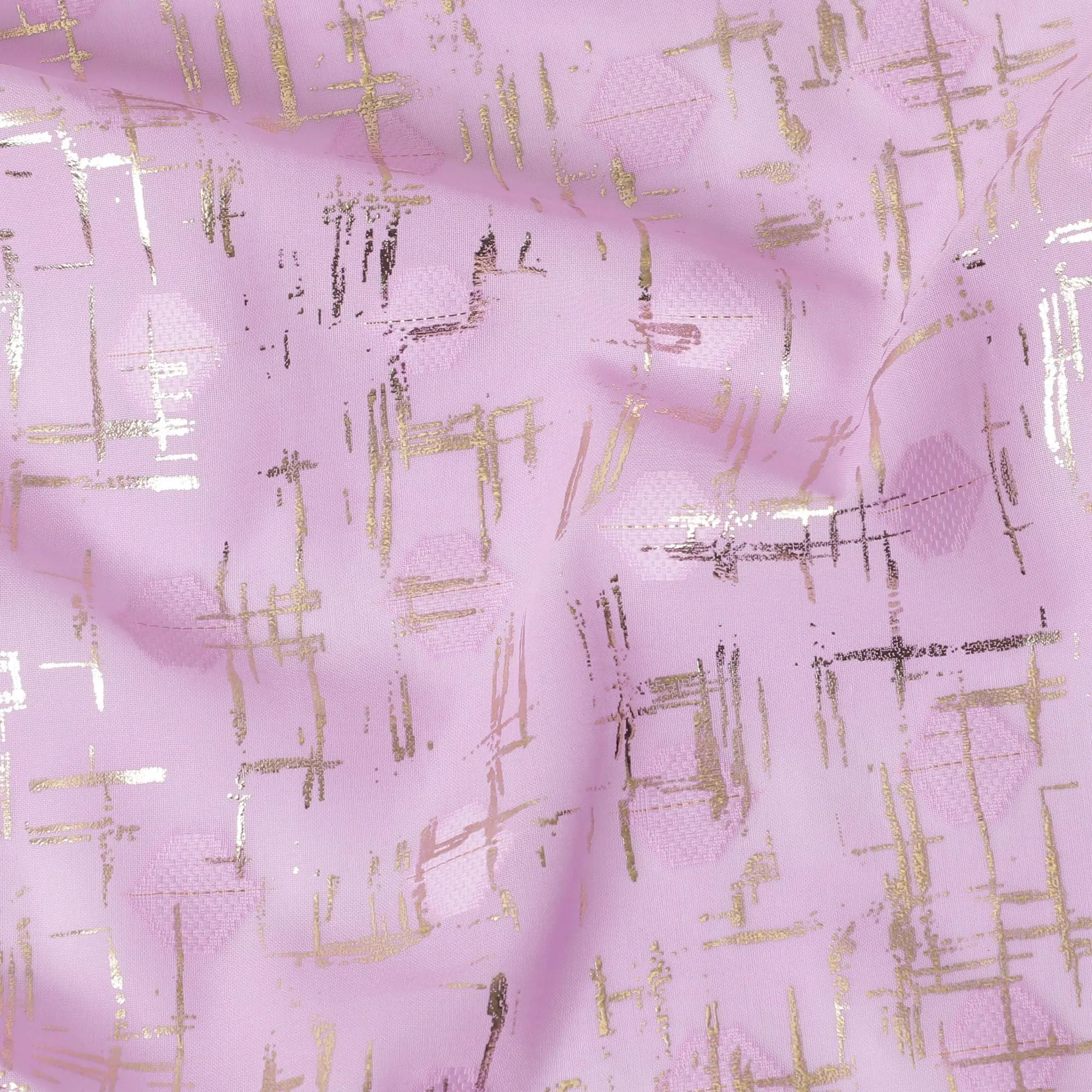 Lilac purple voile fabric with gold foil and jacquard in abstract design-D15754