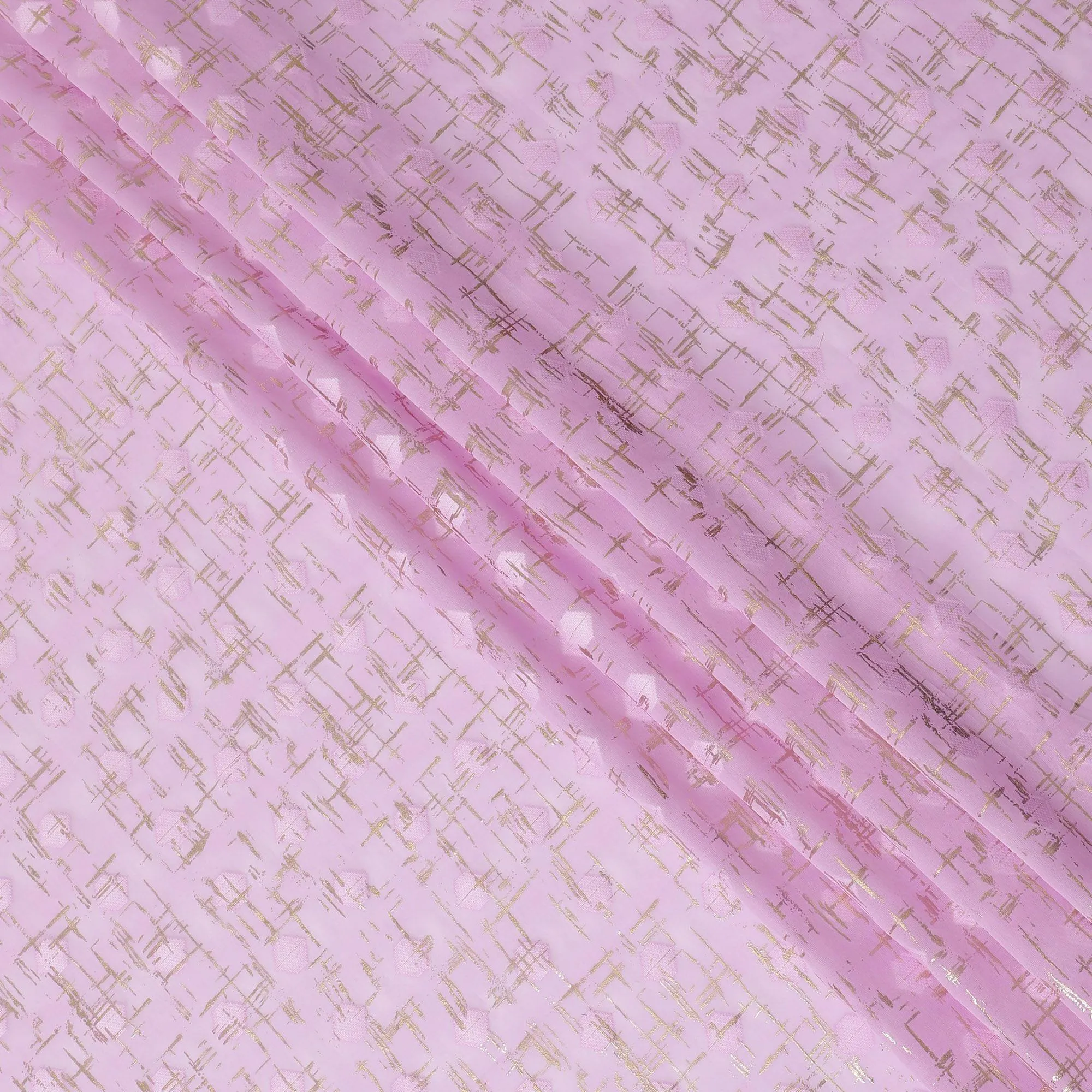Lilac purple voile fabric with gold foil and jacquard in abstract design-D15754