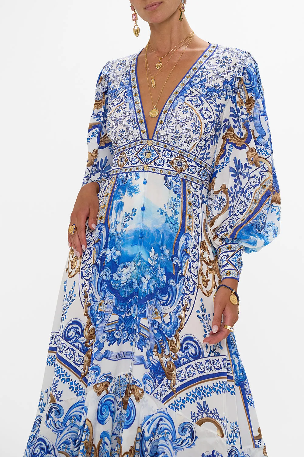 LONG BUTTON FRONT DRESS AZUL ADVENTURES
