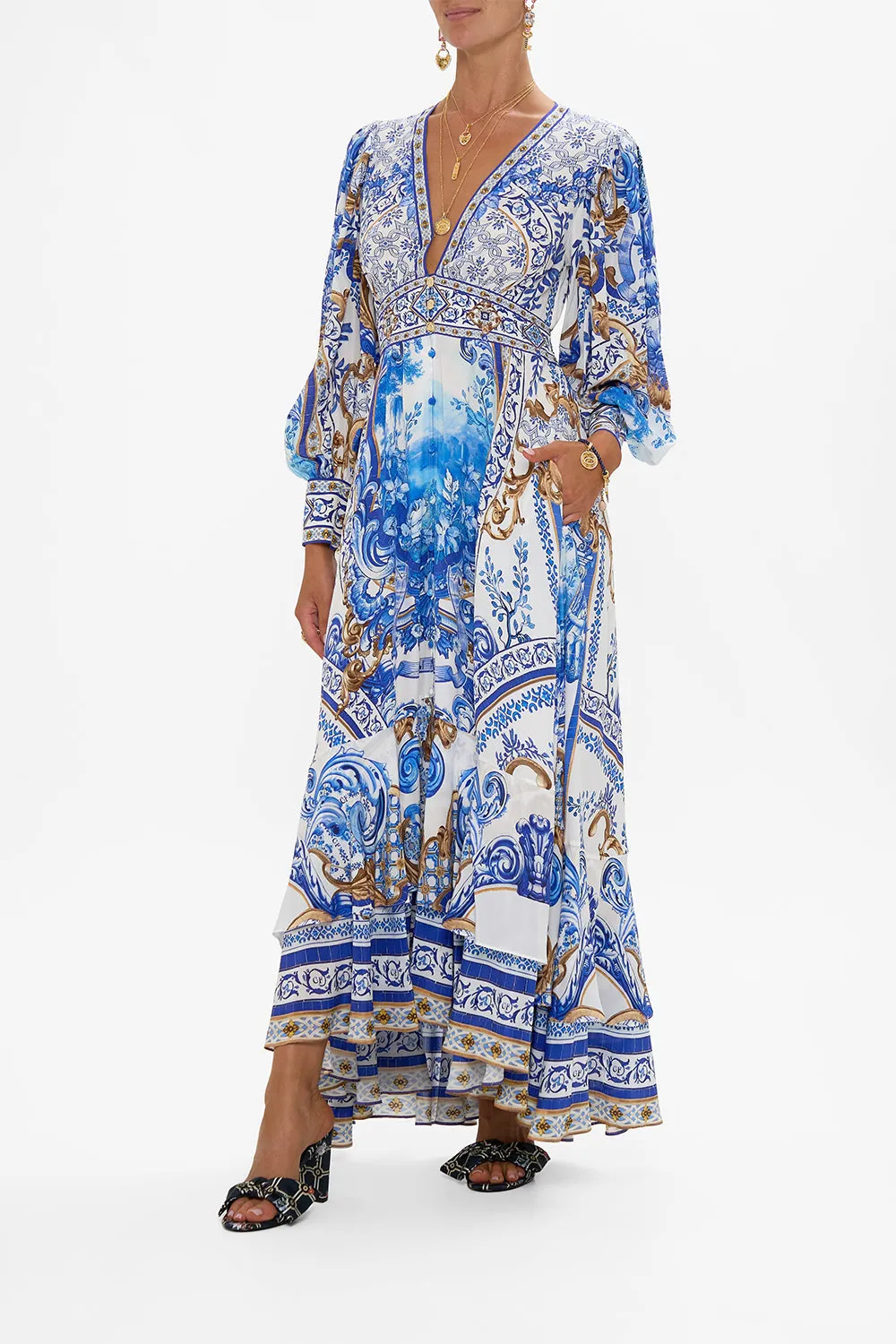 LONG BUTTON FRONT DRESS AZUL ADVENTURES