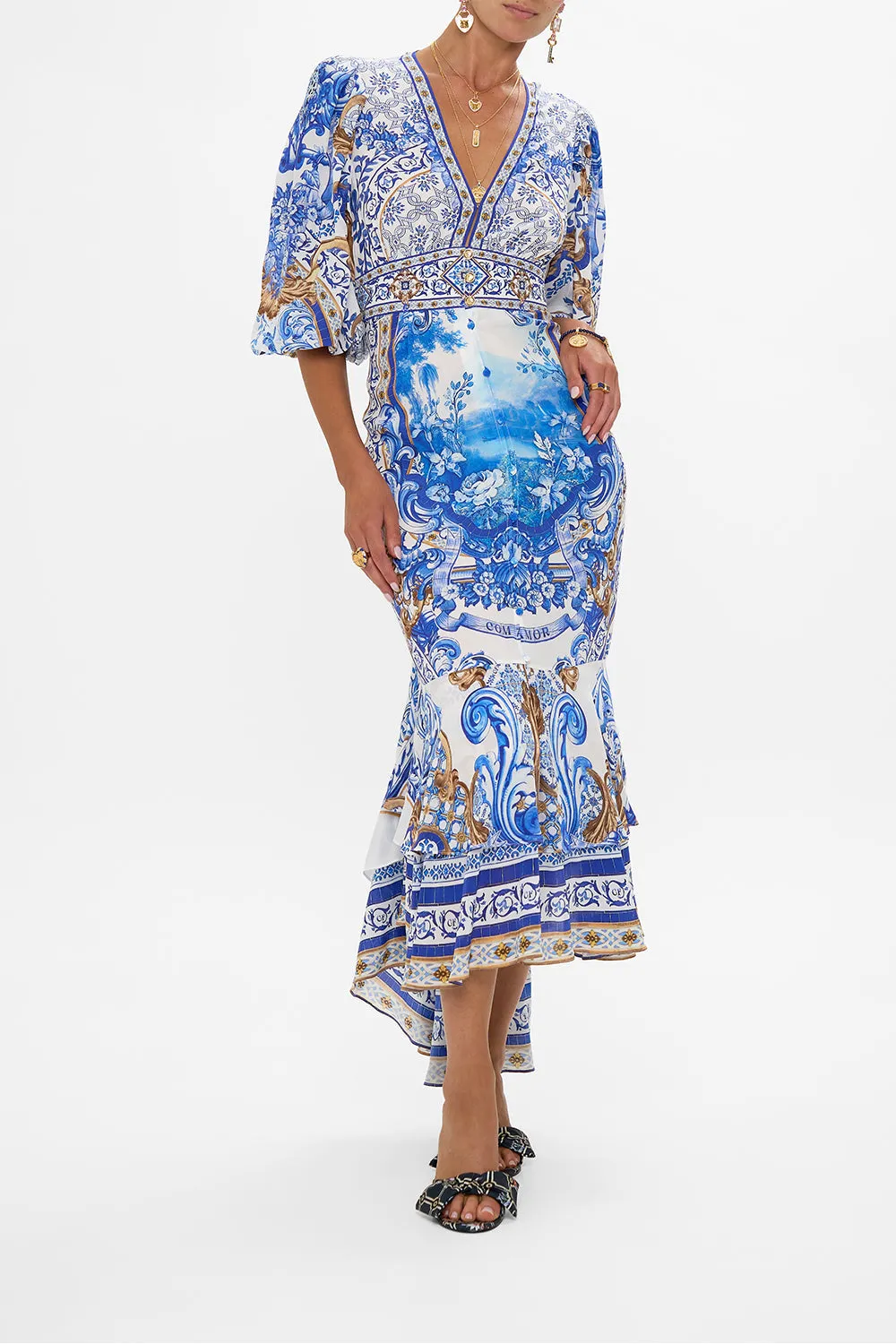 LONG BUTTON FRONT DRESS AZUL ADVENTURES