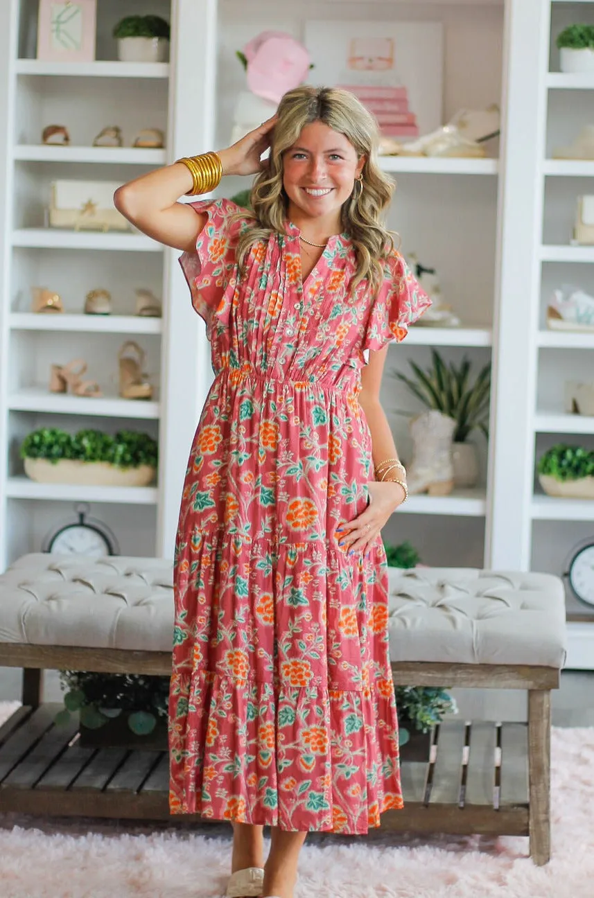 Margret Mauve Flutter Sleeve Tiered Dress