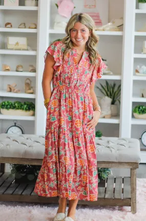Margret Mauve Flutter Sleeve Tiered Dress