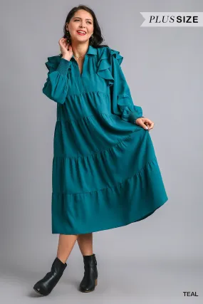 Michelle Ruffle Swing Dress-Teal