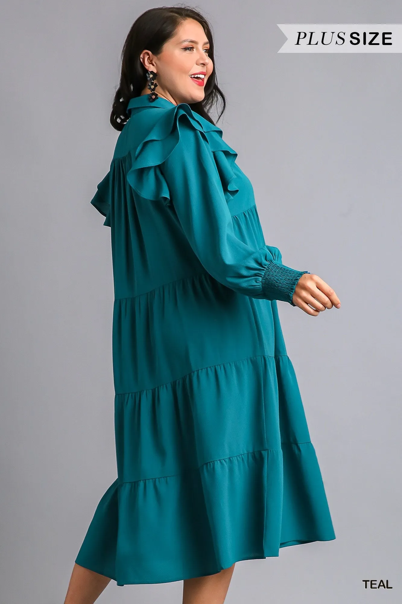 Michelle Ruffle Swing Dress-Teal