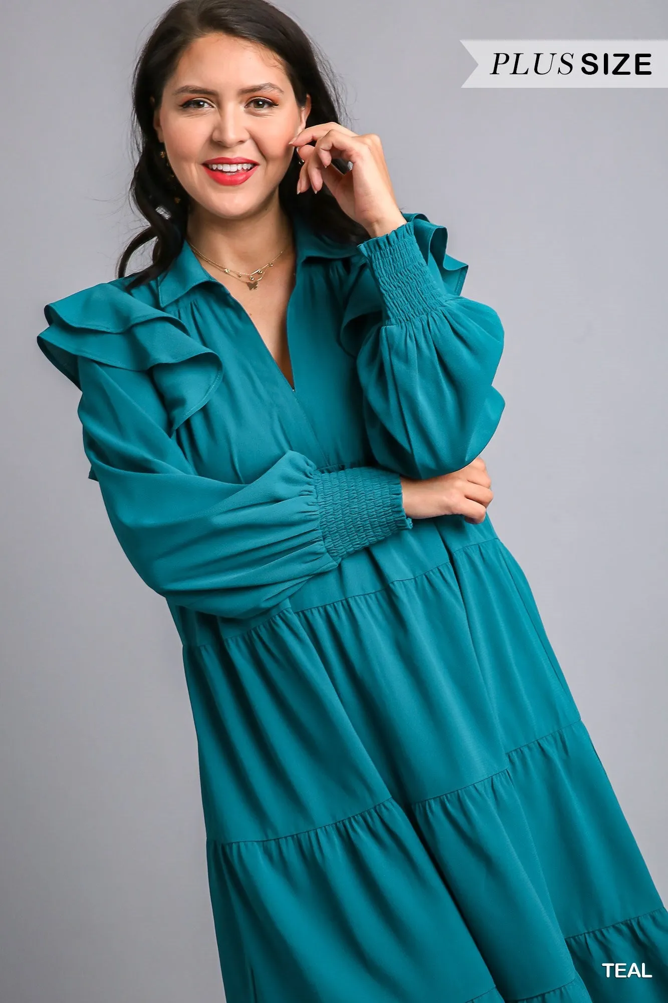 Michelle Ruffle Swing Dress-Teal
