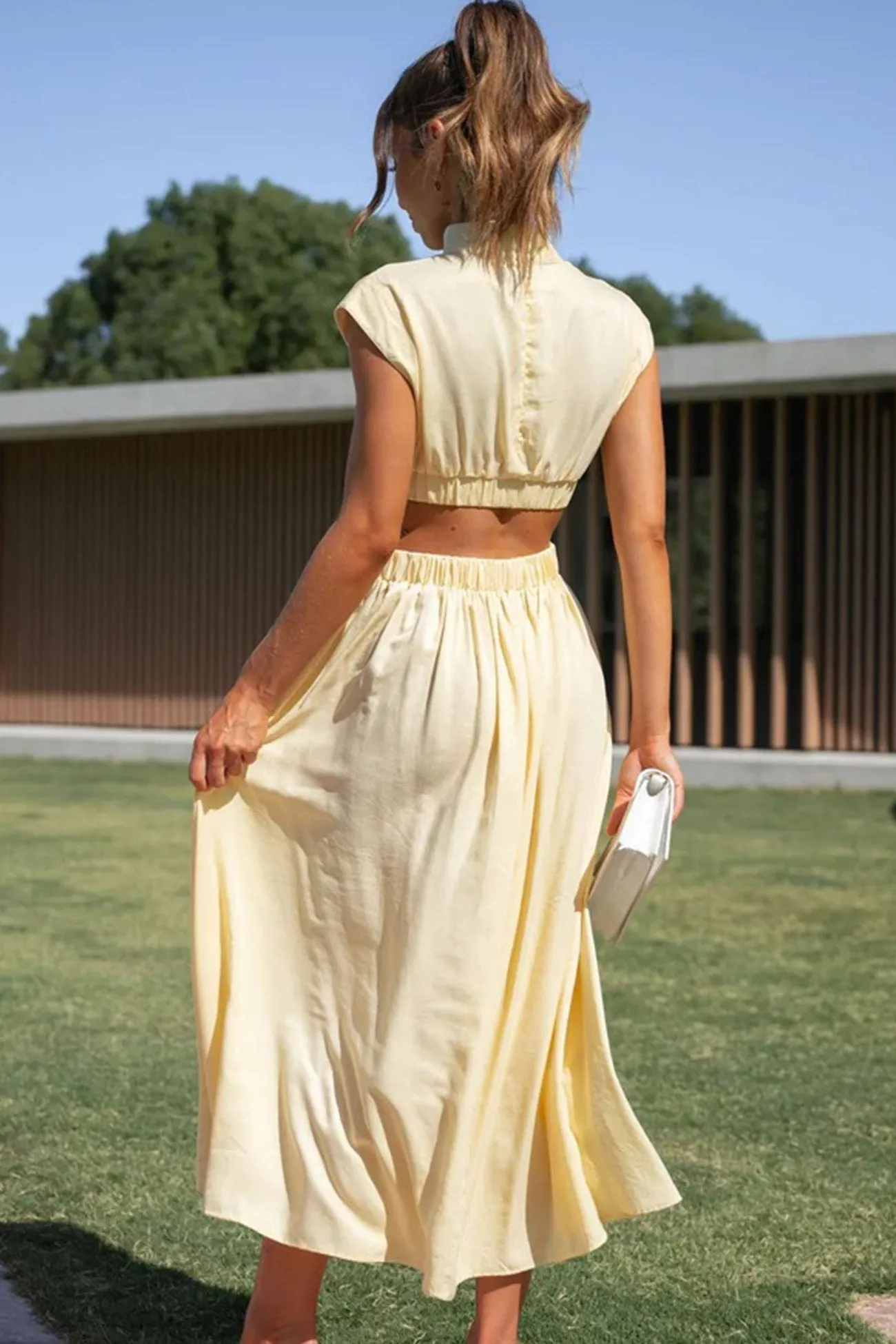 Mock Neck Cutout Midi Dress