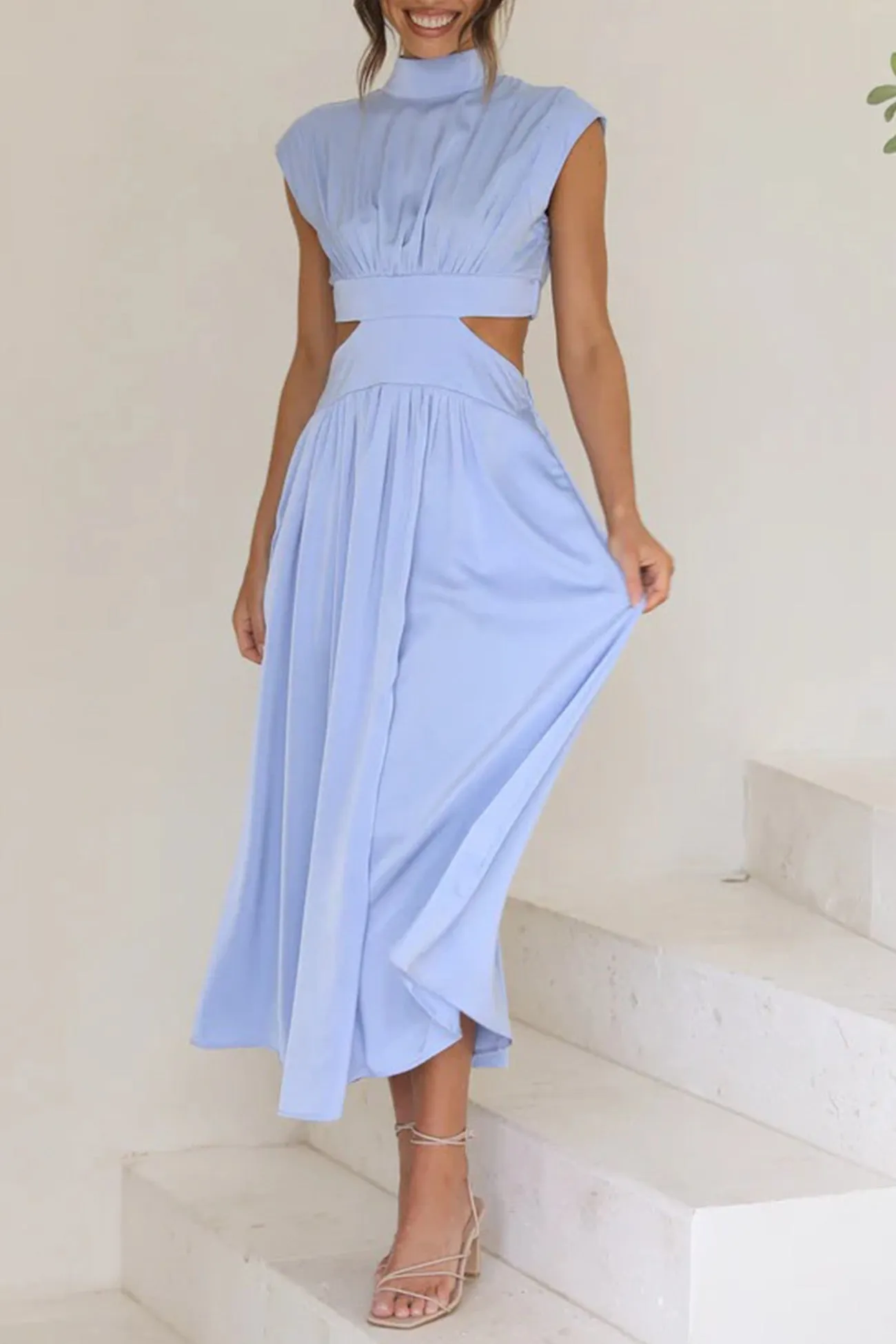 Mock Neck Cutout Midi Dress