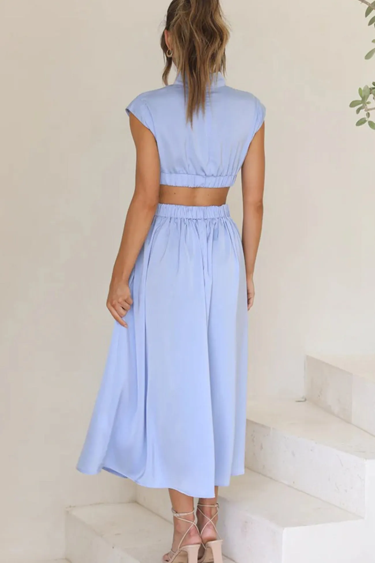 Mock Neck Cutout Midi Dress