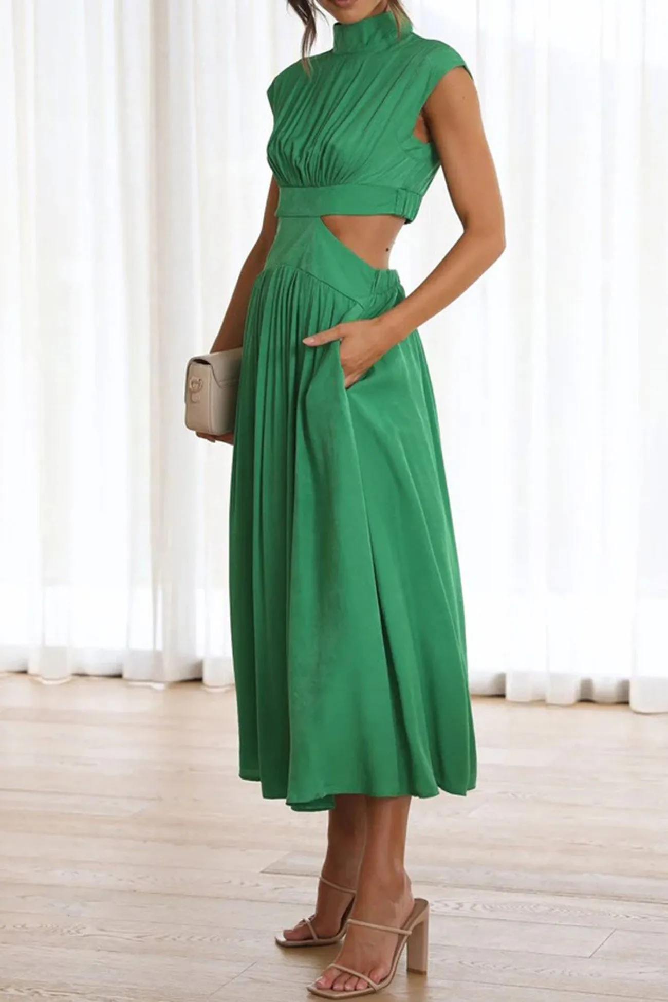 Mock Neck Cutout Midi Dress