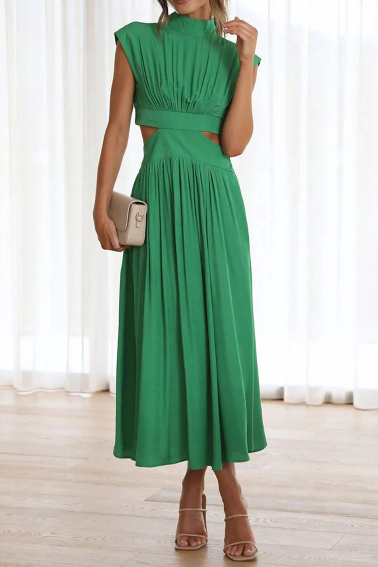 Mock Neck Cutout Midi Dress
