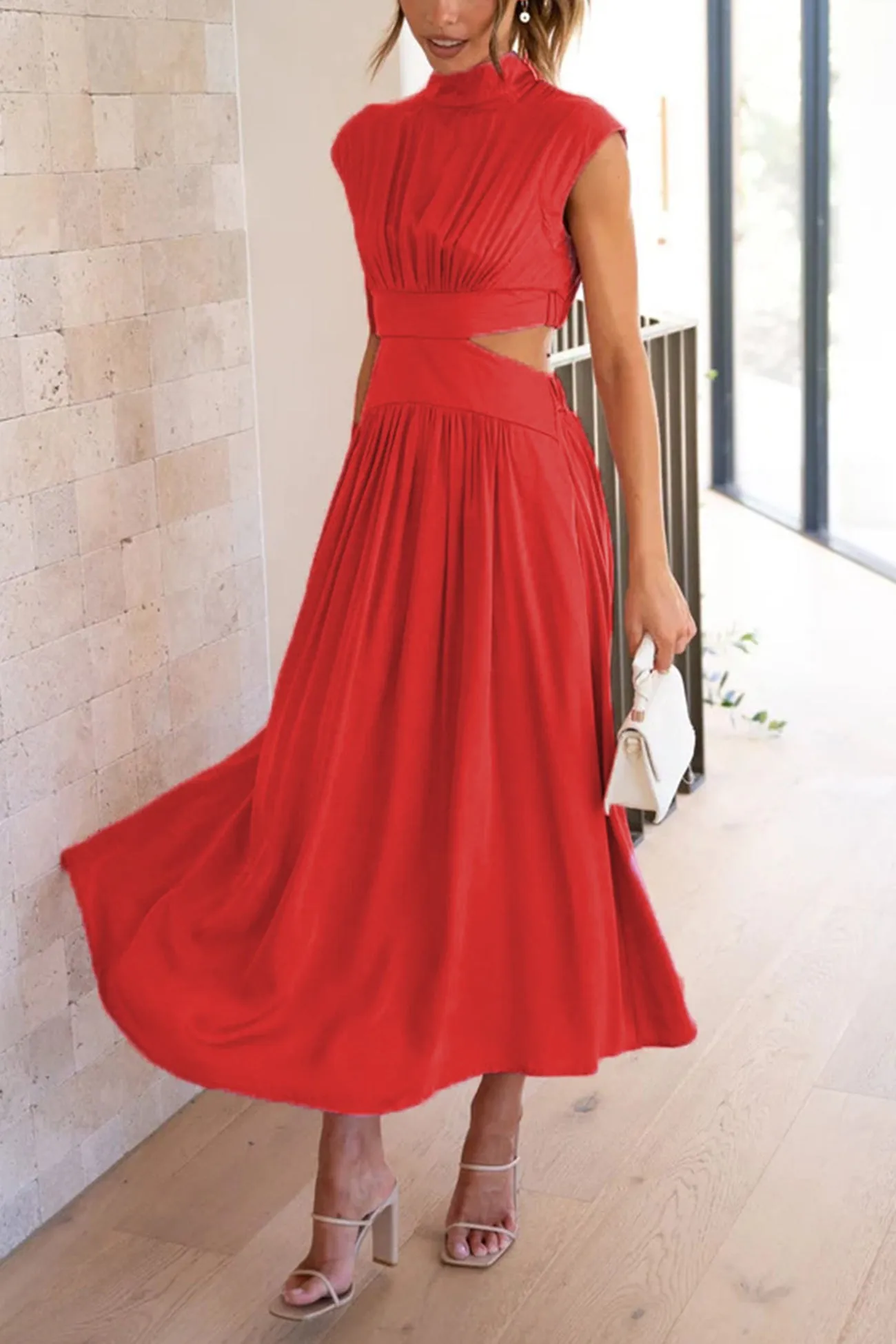 Mock Neck Cutout Midi Dress