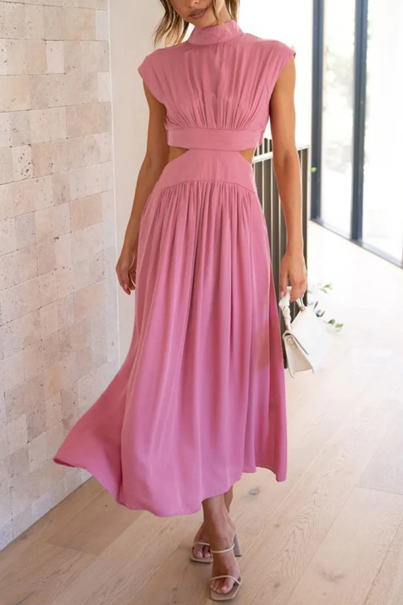 Mock Neck Cutout Midi Dress
