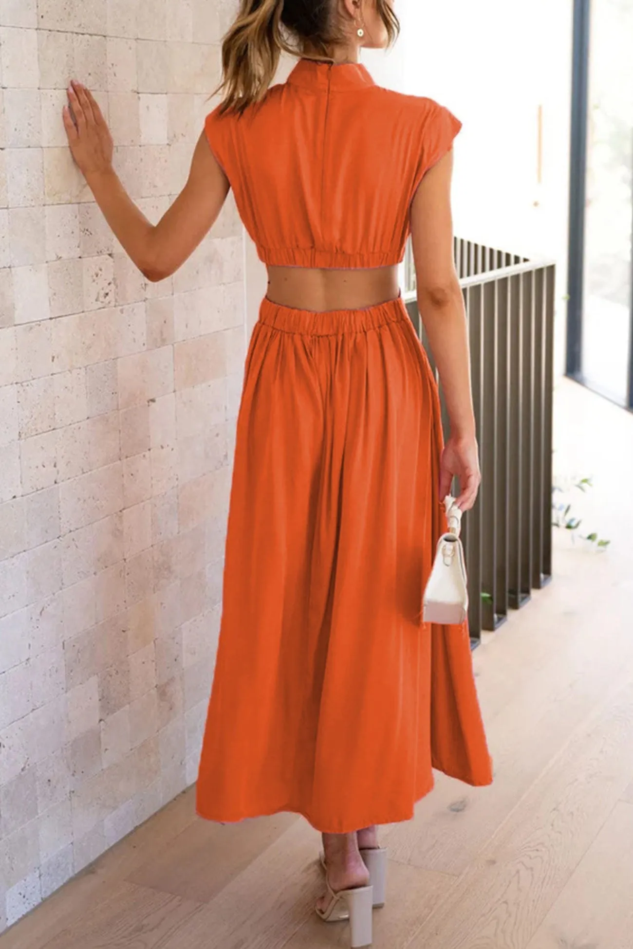 Mock Neck Cutout Midi Dress