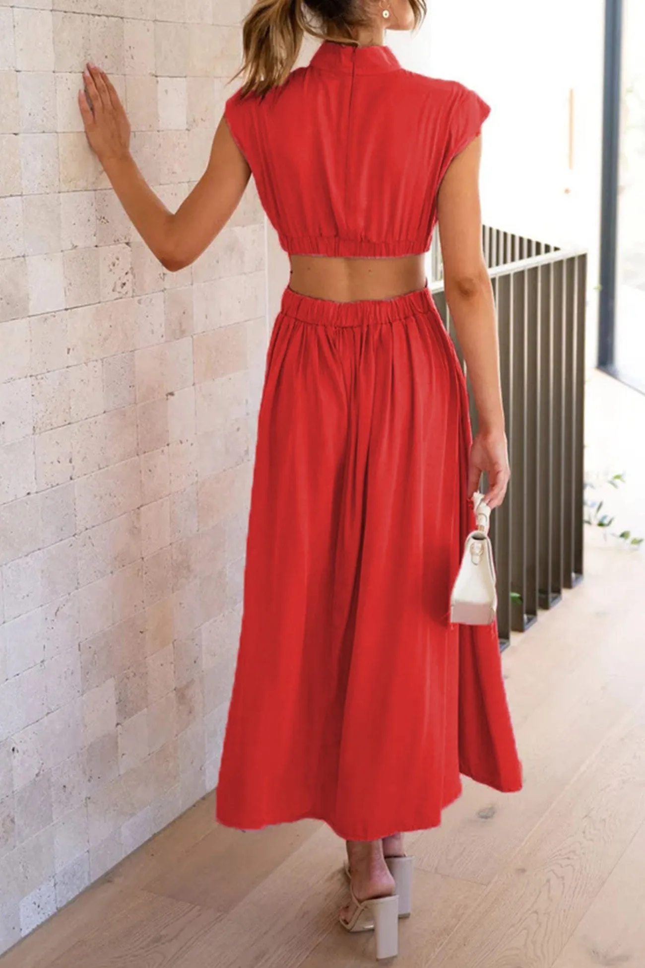 Mock Neck Cutout Midi Dress