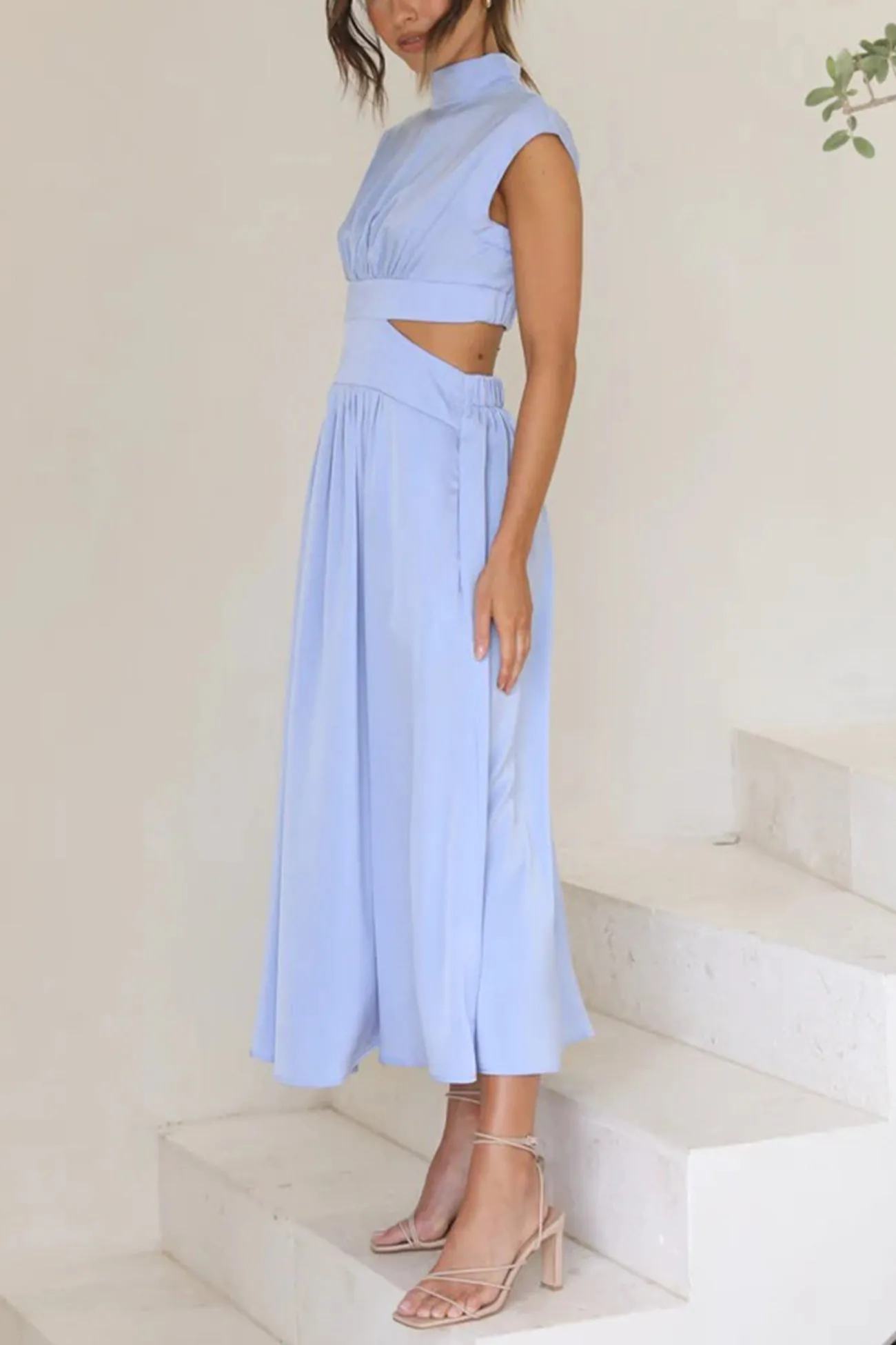 Mock Neck Cutout Midi Dress