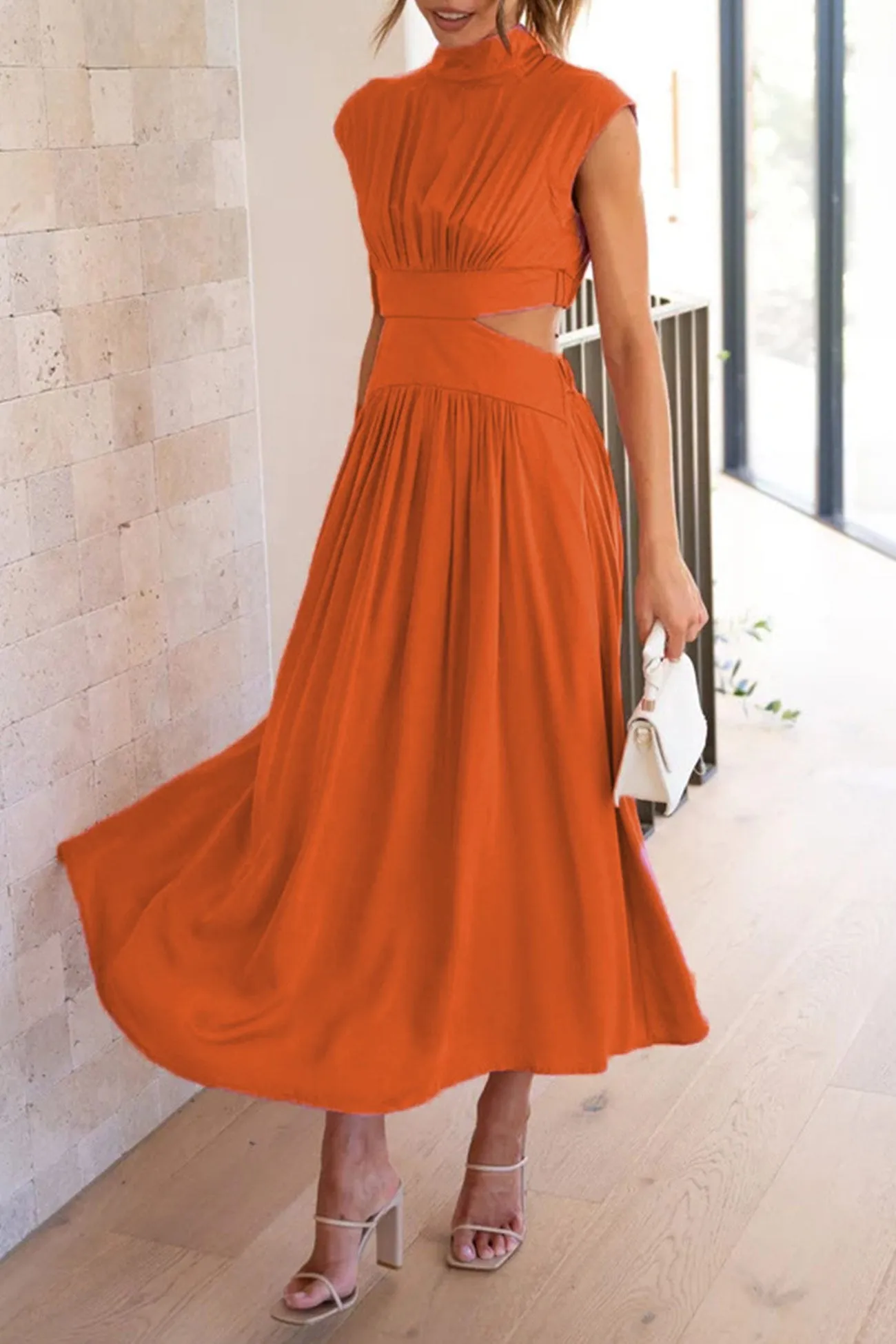 Mock Neck Cutout Midi Dress