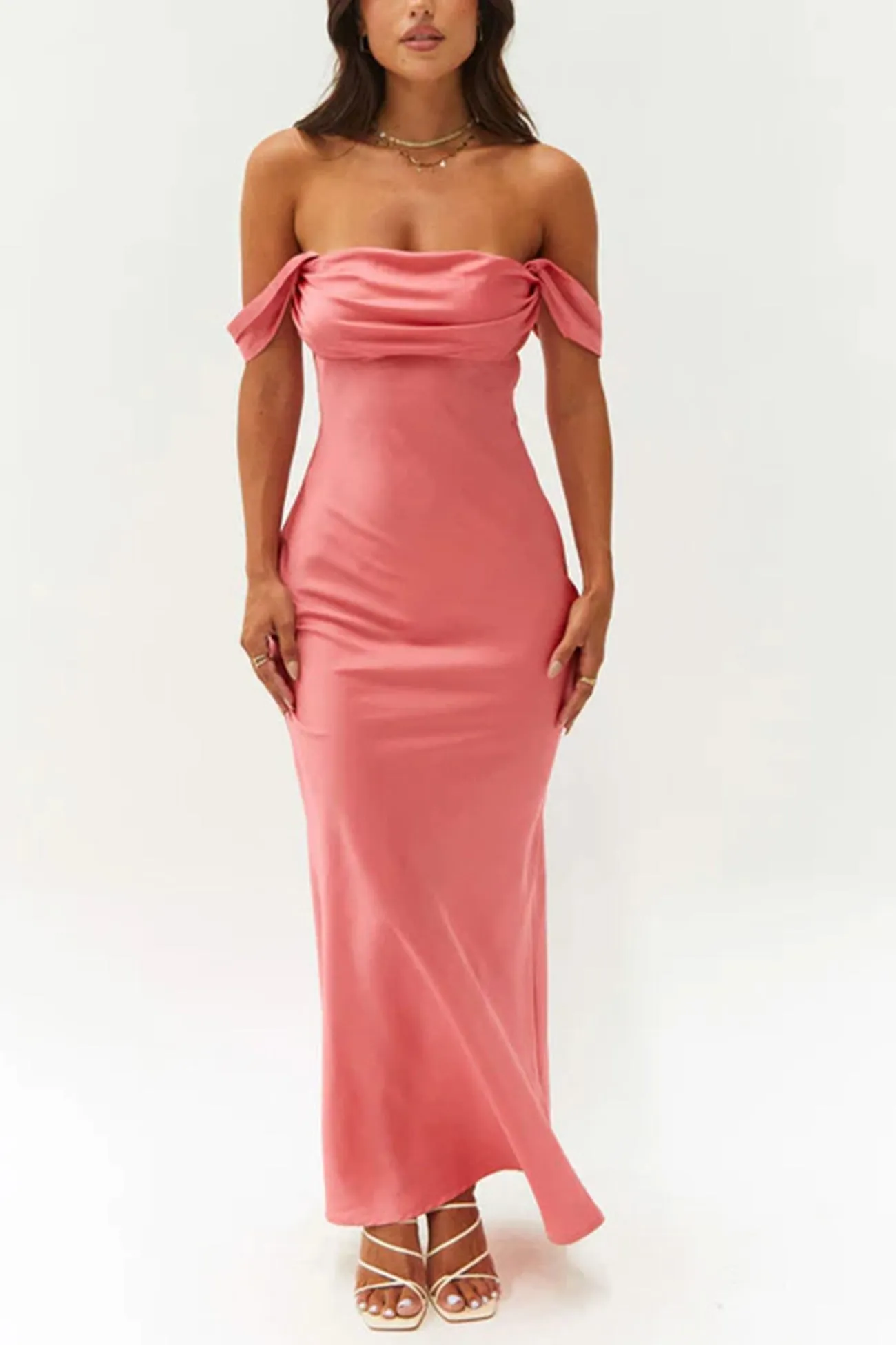 Off-shoulder Satin Ruched Pack Hip Dress