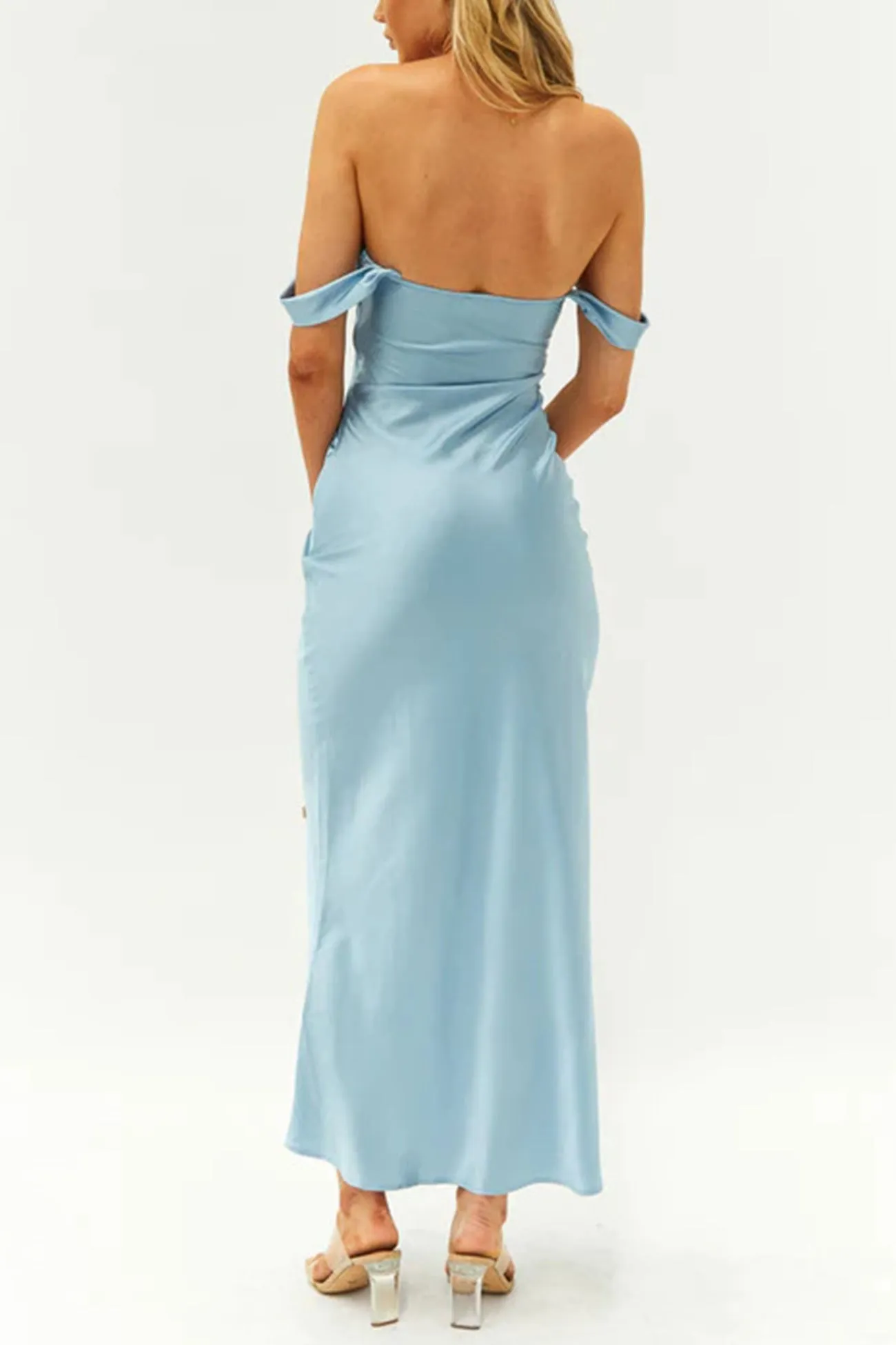Off-shoulder Satin Ruched Pack Hip Dress