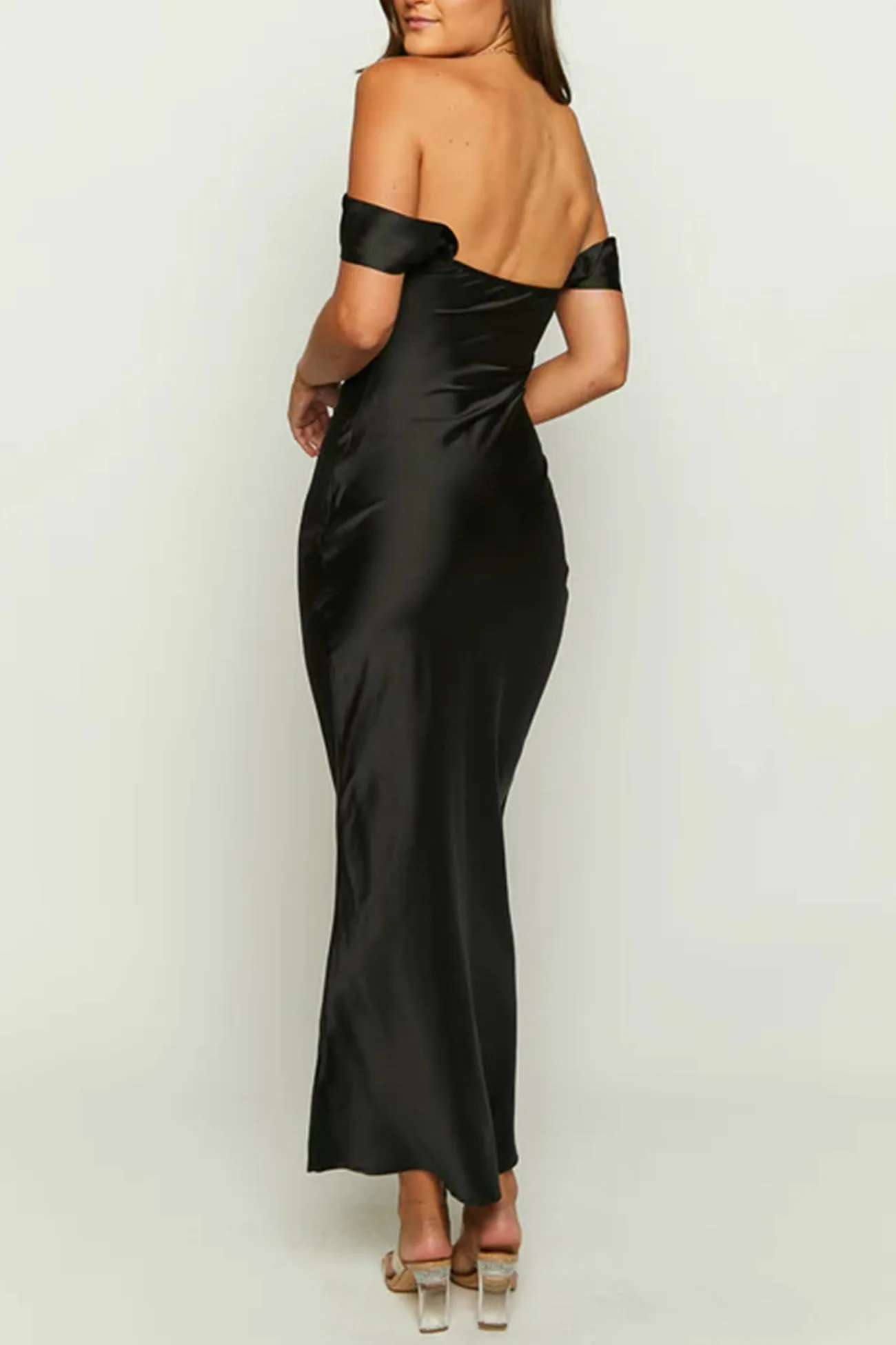 Off-shoulder Satin Ruched Pack Hip Dress