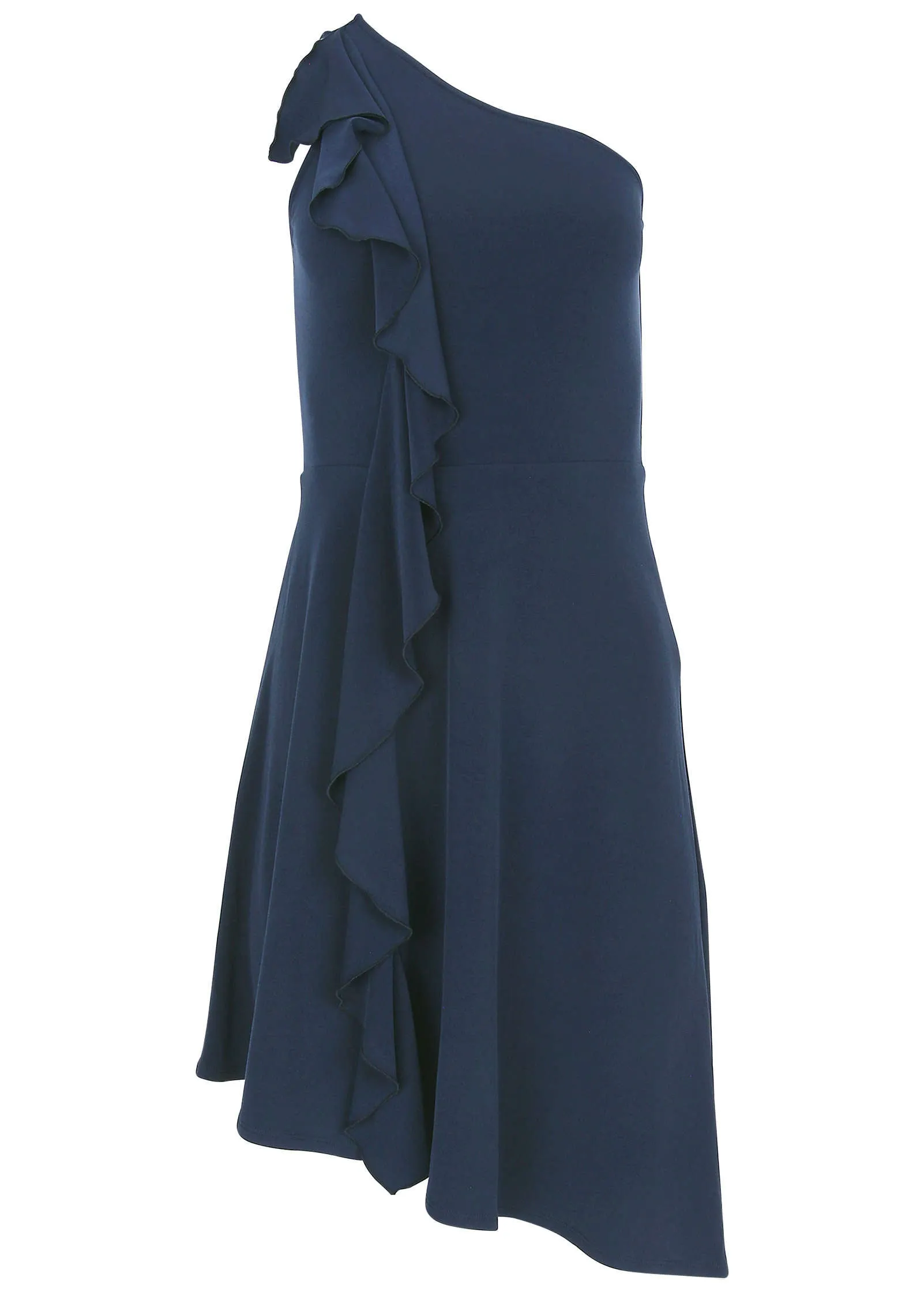 One-Shoulder Ruffle Detail Dress - Navy