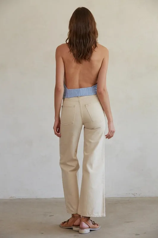 Open Back Halter Cowl Neck Sleeveless Top Dusty Blue