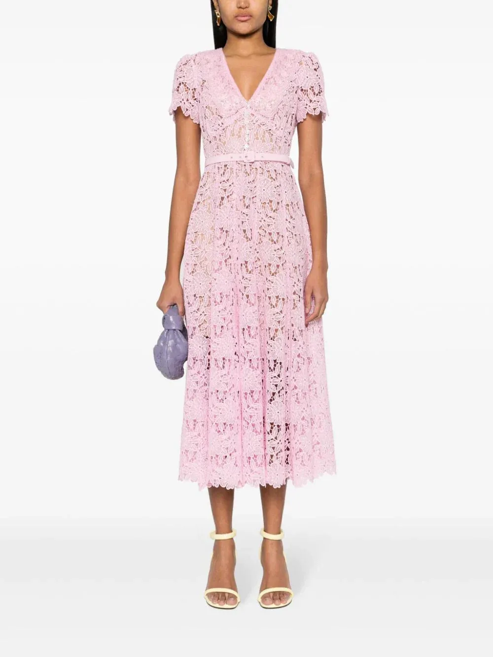 Pale Pink Guipure Lace Midi Dress