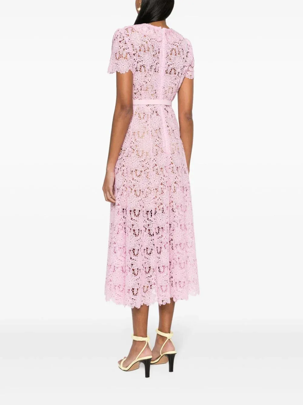 Pale Pink Guipure Lace Midi Dress