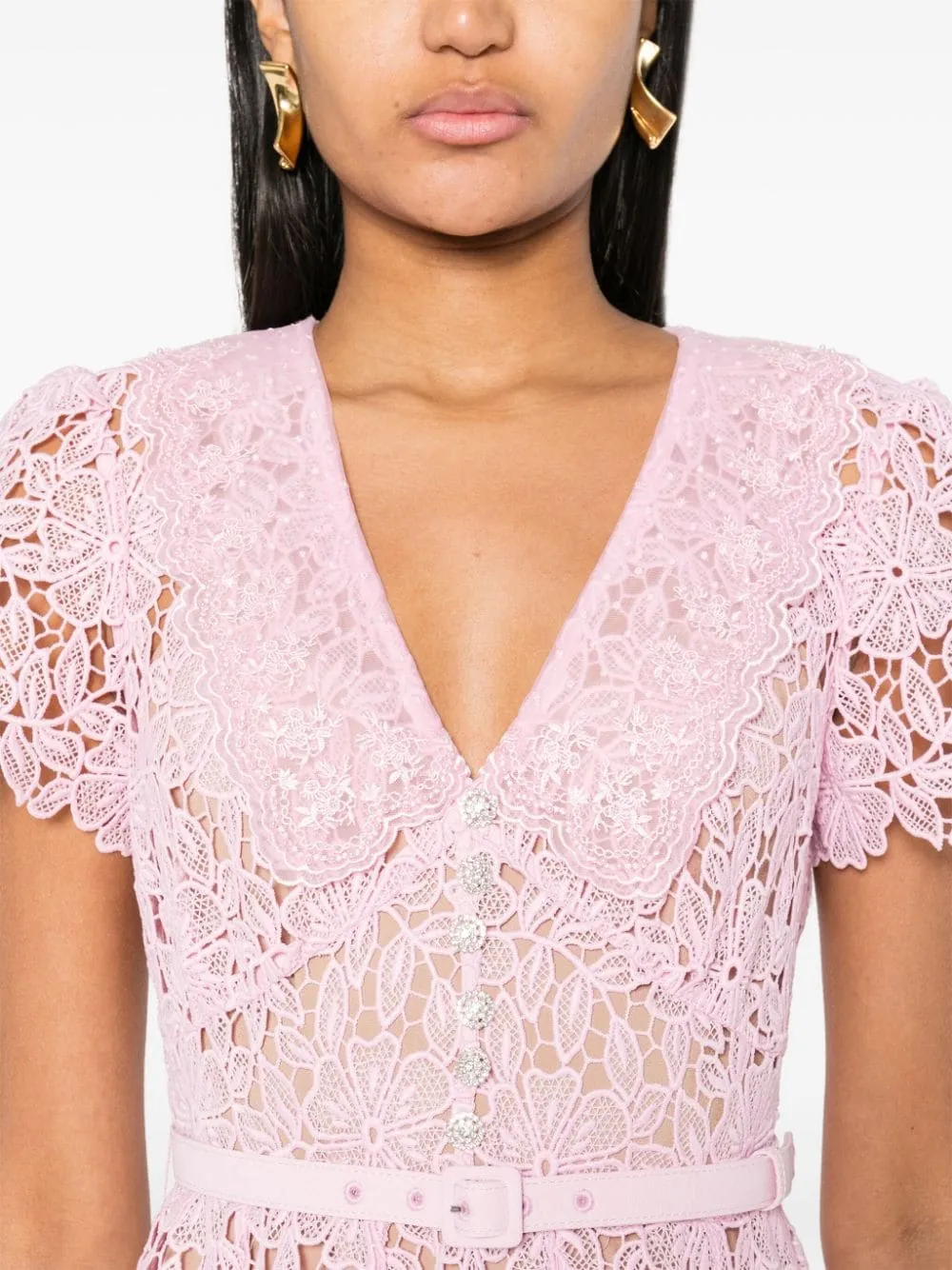 Pale Pink Guipure Lace Midi Dress