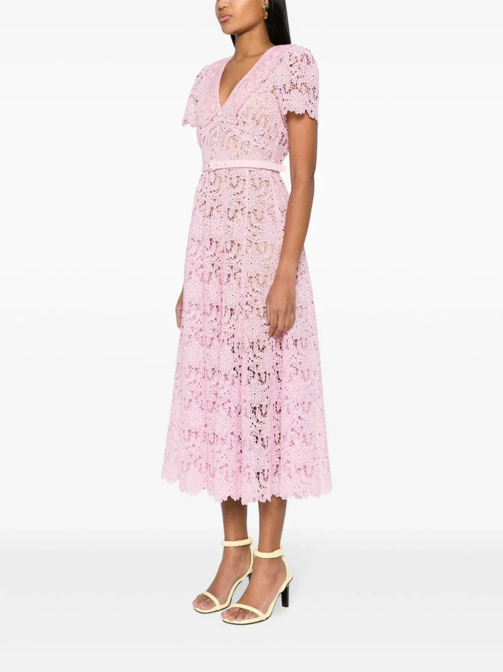 Pale Pink Guipure Lace Midi Dress