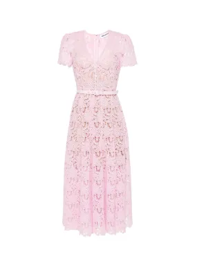 Pale Pink Guipure Lace Midi Dress