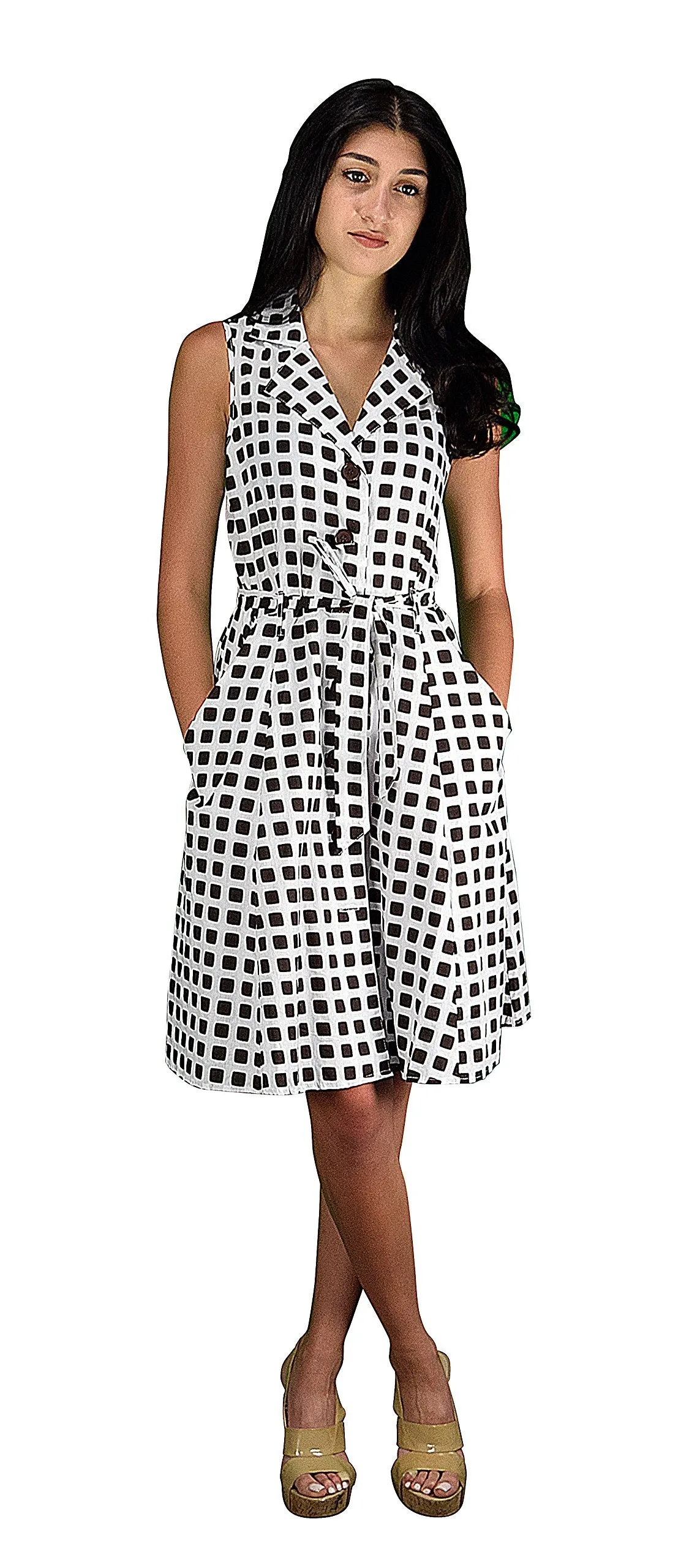 Peach Couture Blue Floral Vintage Retro Button Up Party Dress with Belt