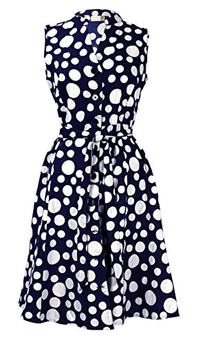 Peach Couture Blue Floral Vintage Retro Button Up Party Dress with Belt